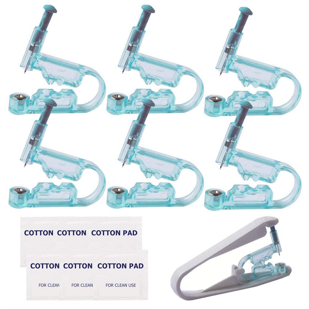 Professional Ear Piercing Gun Kit - 6pcs Disposable Sterile Ear Piercers with 12pcs Hypoallergenic Ear Studs & Aftercare Tool for Safe Home or Salon Use