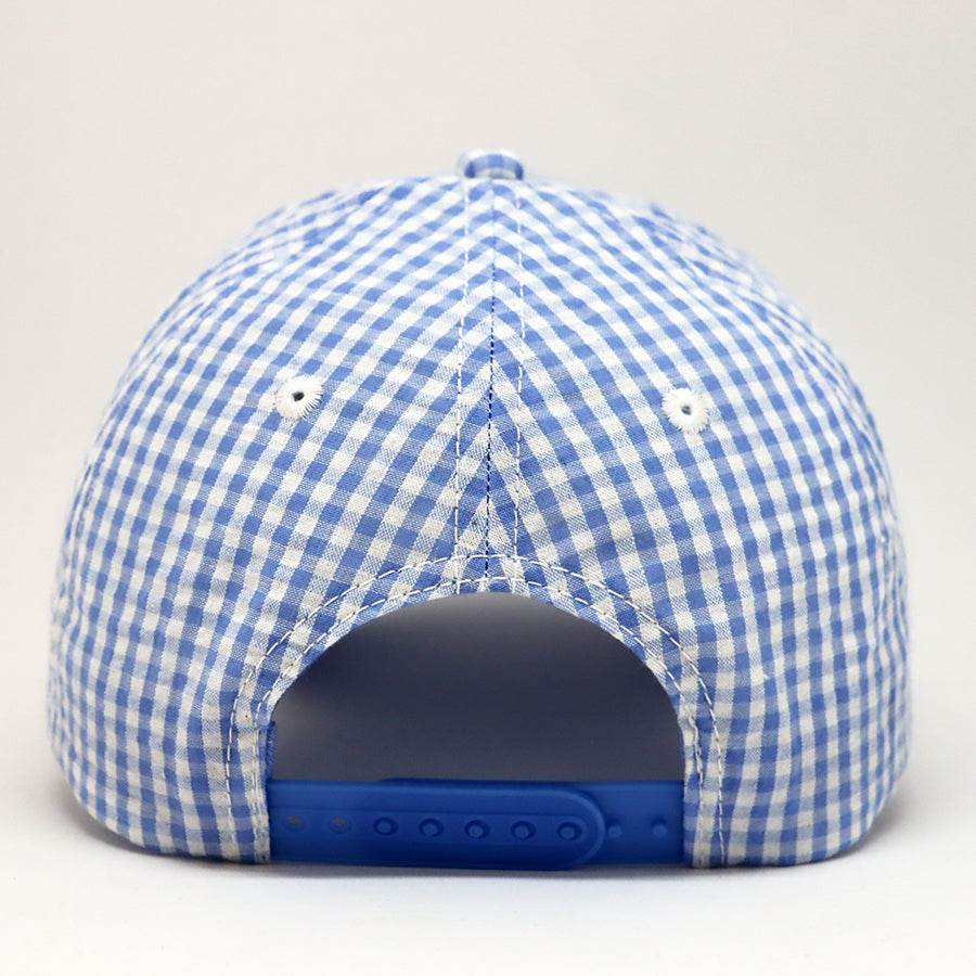 VT Shield Future Looks Bright Sky Blue Gingham Check Snapback Hat - Trendy Baseball Cap for Men & Women - Perfect for Outdoor Sports, Casual Wear and Street Fashion