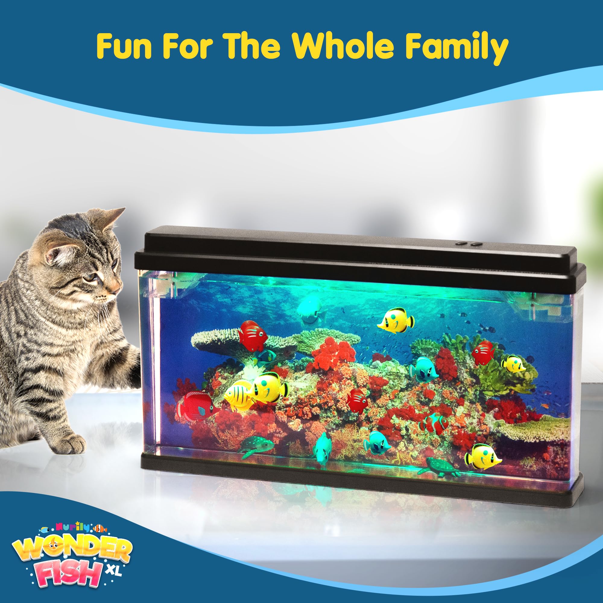 XL Virtual Ocean Aquarium with LED Lights & Moving Fish - Stress Relief Desk Toy for Kids & Adults | Perfect for Office Decor, Home Relaxation & Sensory Therapy