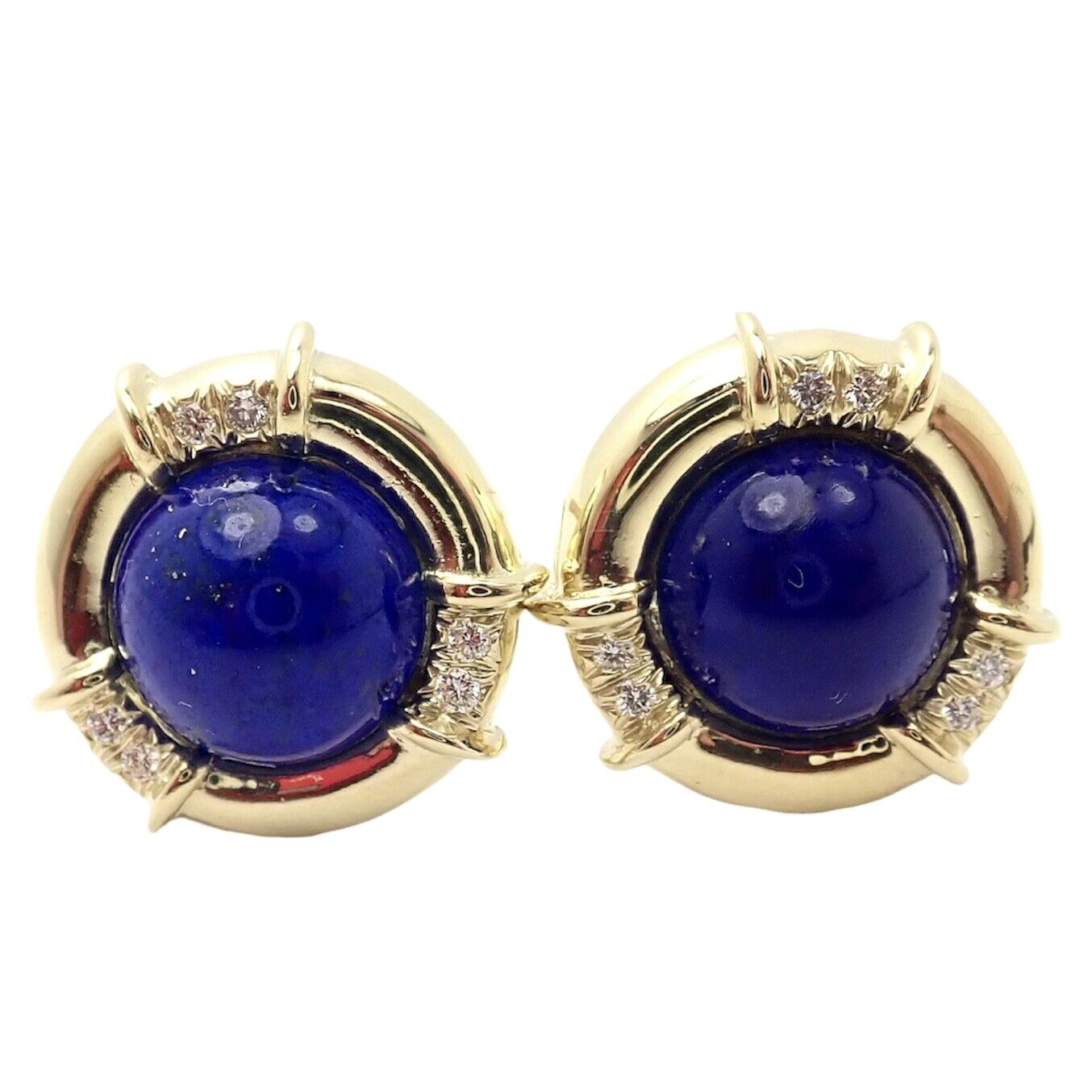 Authentic Tiffany & Co 18K Yellow Gold Diamond Lapis Lazuli Earrings - Luxury Jewelry for Women, Perfect for Weddings, Parties & Special Occasions