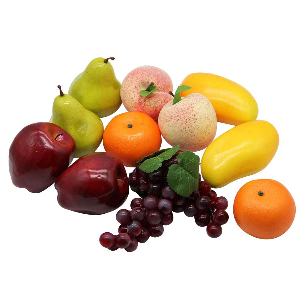 Happy Trees 12-Piece Realistic Artificial Fruit Set - Lifelike Fake Apple, Orange, Lemon & More for Home Decor, Table Centerpiece, Kitchen Display & Party Decoration