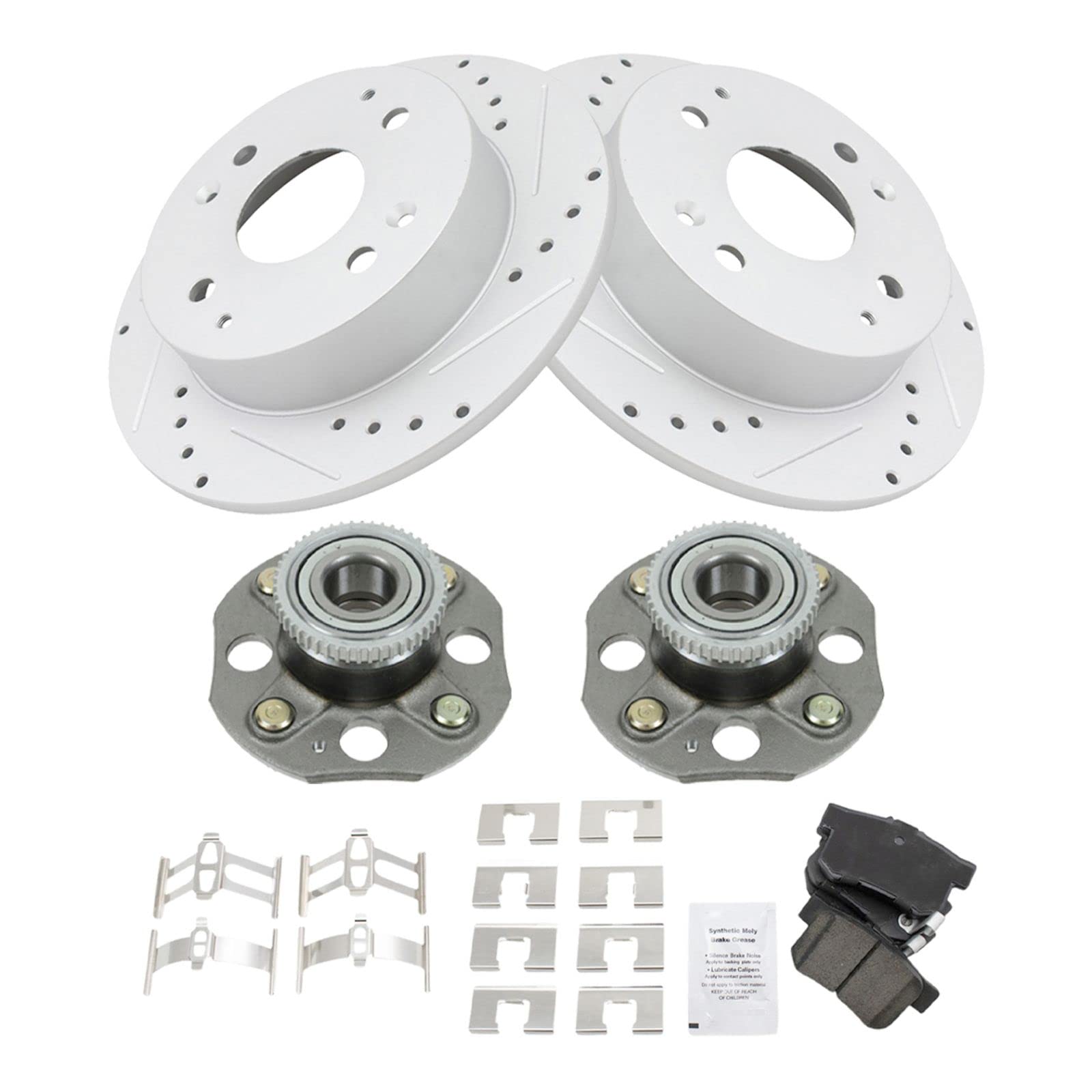 Premium Ceramic G-Coated Rear Performance Brake Pad & Rotor Kit with Wheel Hub Bearing Assembly - Compatible with 1998-2002 Honda Accord - Perfect for Daily Commuting, Highway Driving & Performance Upgrades