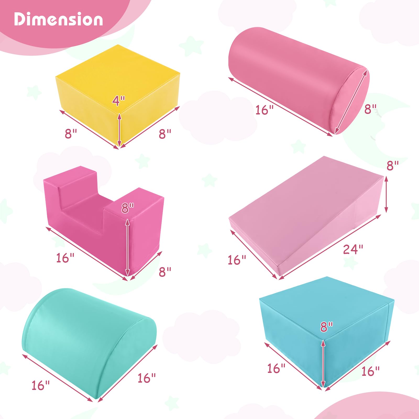 Costzon 6-Piece Toddler Climbing Toys Set - Soft PU Foam Play Blocks for Babies 1-3 Years | Indoor Crawl & Walk Activity Gym | Safe Playroom Climber for Early Development (Pink) - Perfect for Nursery, Daycare & Home Play Areas