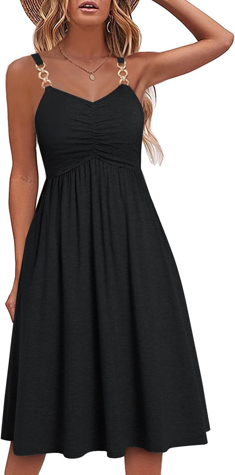 Soesdemo Women's Floral Boho Summer Dress 2025 - Sleeveless V-Neck Spaghetti Strap A-Line Sundress with Pockets | Casual Beach Wear, Vacation Outfit, Garden Party Dress