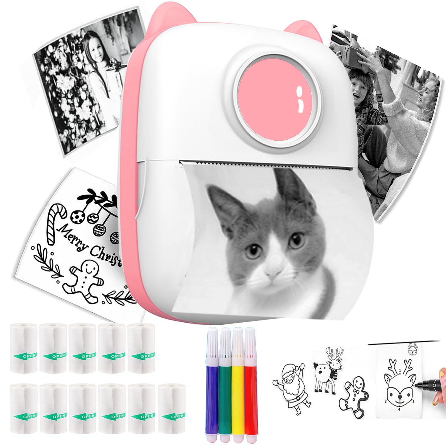 Mini Pocket Printer - Portable Thermal Photo Printer for Instant Prints, Wireless Bluetooth, Compatible with iPhone & Android (LED Pink) - Perfect for Travel, Scrapbooking & DIY Projects