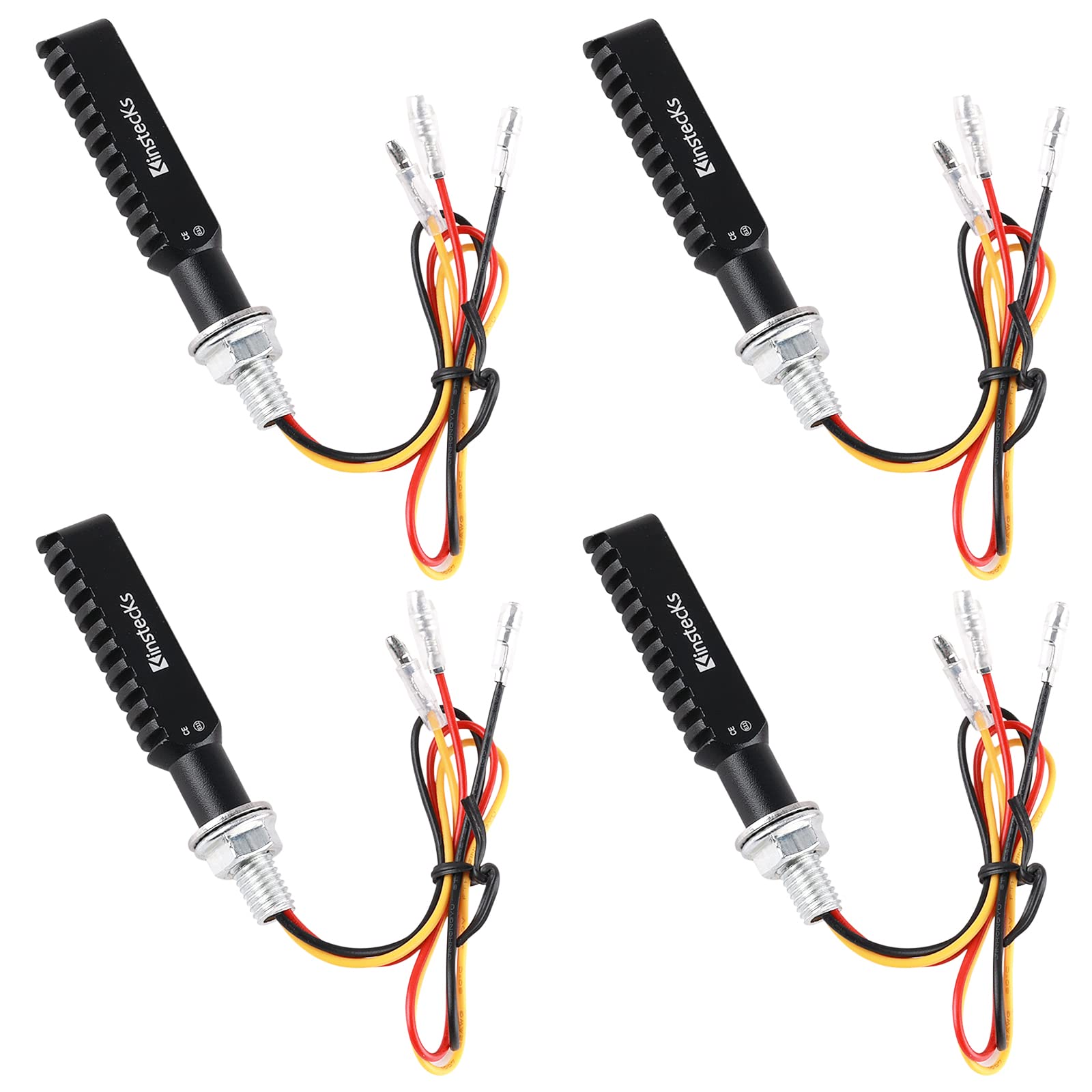 Kinstecks 4PCS Motorcycle LED Turn Signals - 12V 16-LED Flowing Sequential Indicators with Daytime Running Lights & Brake Lights for Motorbikes - Perfect for Harley, Honda, Yamaha & More (Ideal for Night Riding & Safety Enhancement)
