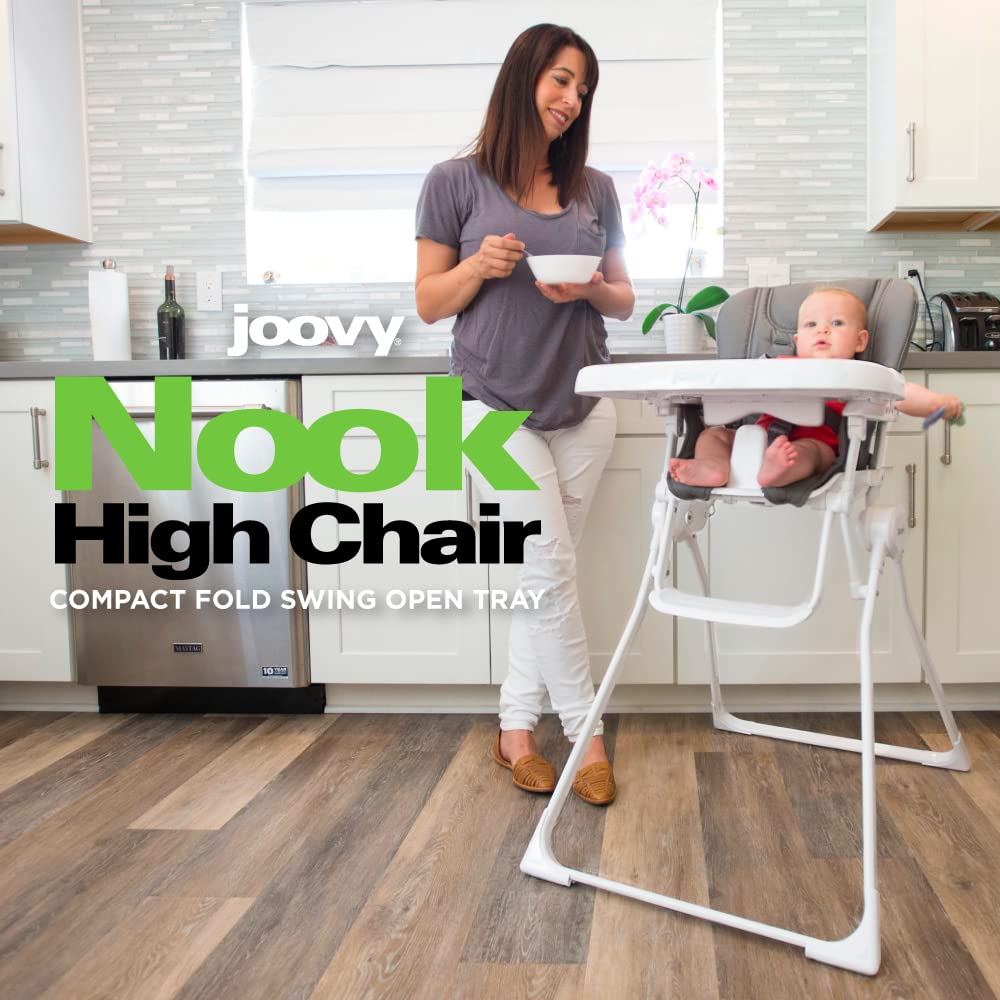 Joovy Nook High Chair - 4-Position Adjustable Height, Swing Open Tray & Removable Dishwasher-Safe Insert for Easy Cleaning - Compact Foldable Design for Space Saving Storage (Charcoal) - Perfect for Babies & Toddlers at Home or Restaurant Dining