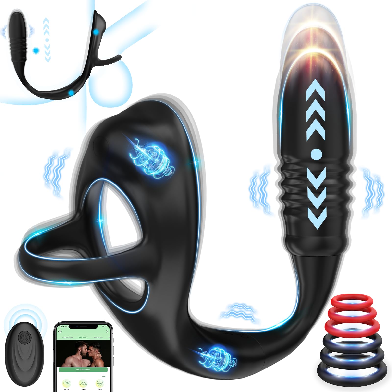 Vibrating Cock Ring with Anal Plug - 9 Thrusting & Vibrating Modes, APP Remote Control Prostate Massager for Men | Couples Sex Toy for Enhanced Pleasure & Intimate Play