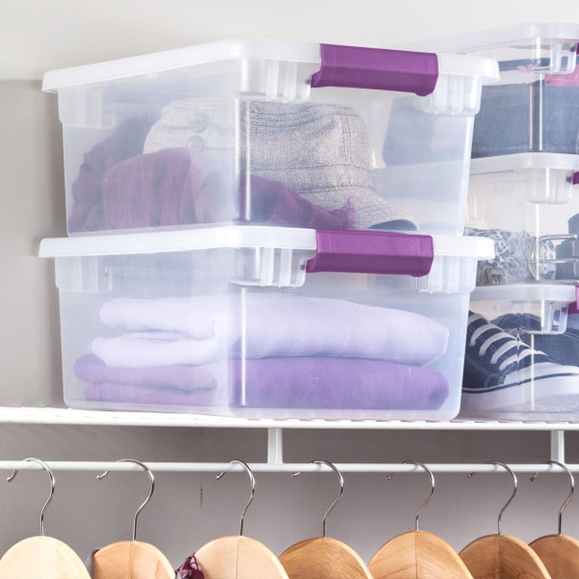 Sterilite 24-Pack ClearView Latch Box, 15 Quart Stackable Plastic Storage Bins with Secure Lids - Organize Home, Office, Closet & Toy Storage - Perfect for Pantry, Garage & Kids Room Organization