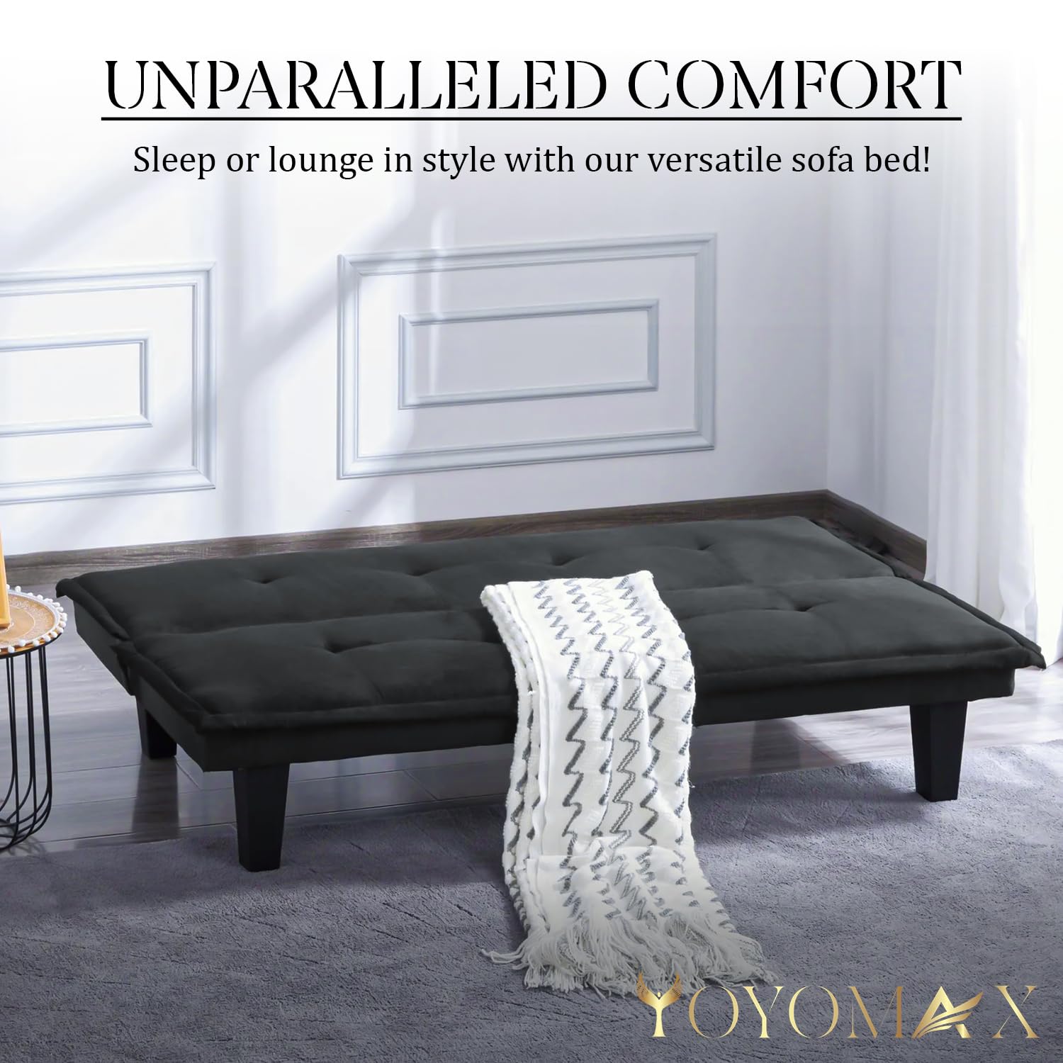 Yoyomax Convertible Futon Sofa Bed - Breathable Fabric Foldable Couch for Small Spaces, 62