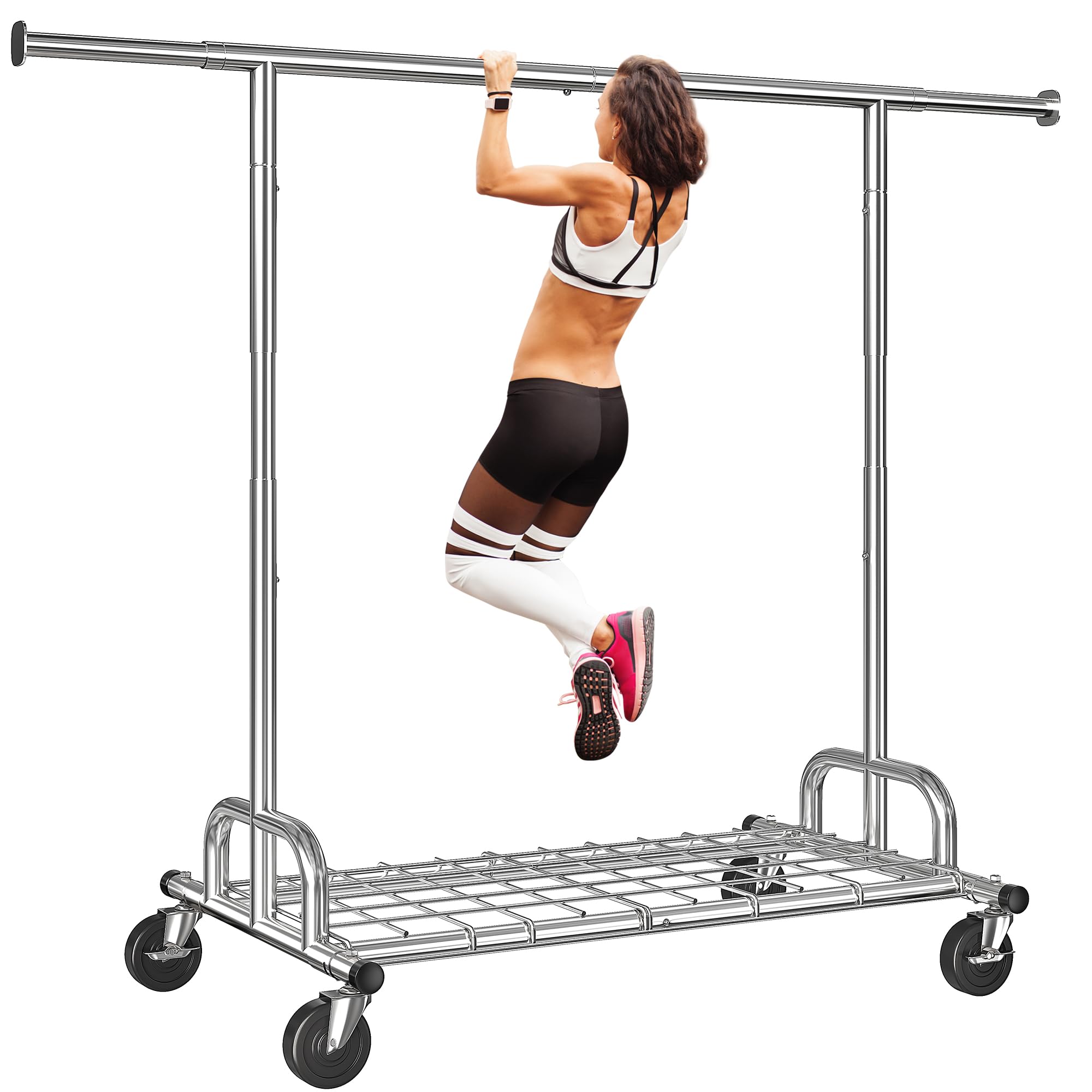 Raybee Heavy Duty Garment Rack - 480LBS Capacity Adjustable Rolling Clothes Rack with Wheels - 71