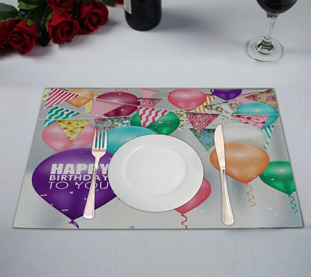 ABPHQTO Colorful Birthday Balloons Table Placemat - 12x18 Inch Food Mat, Pack of 2 - Perfect for Birthday Parties, Baby Showers & Celebrations