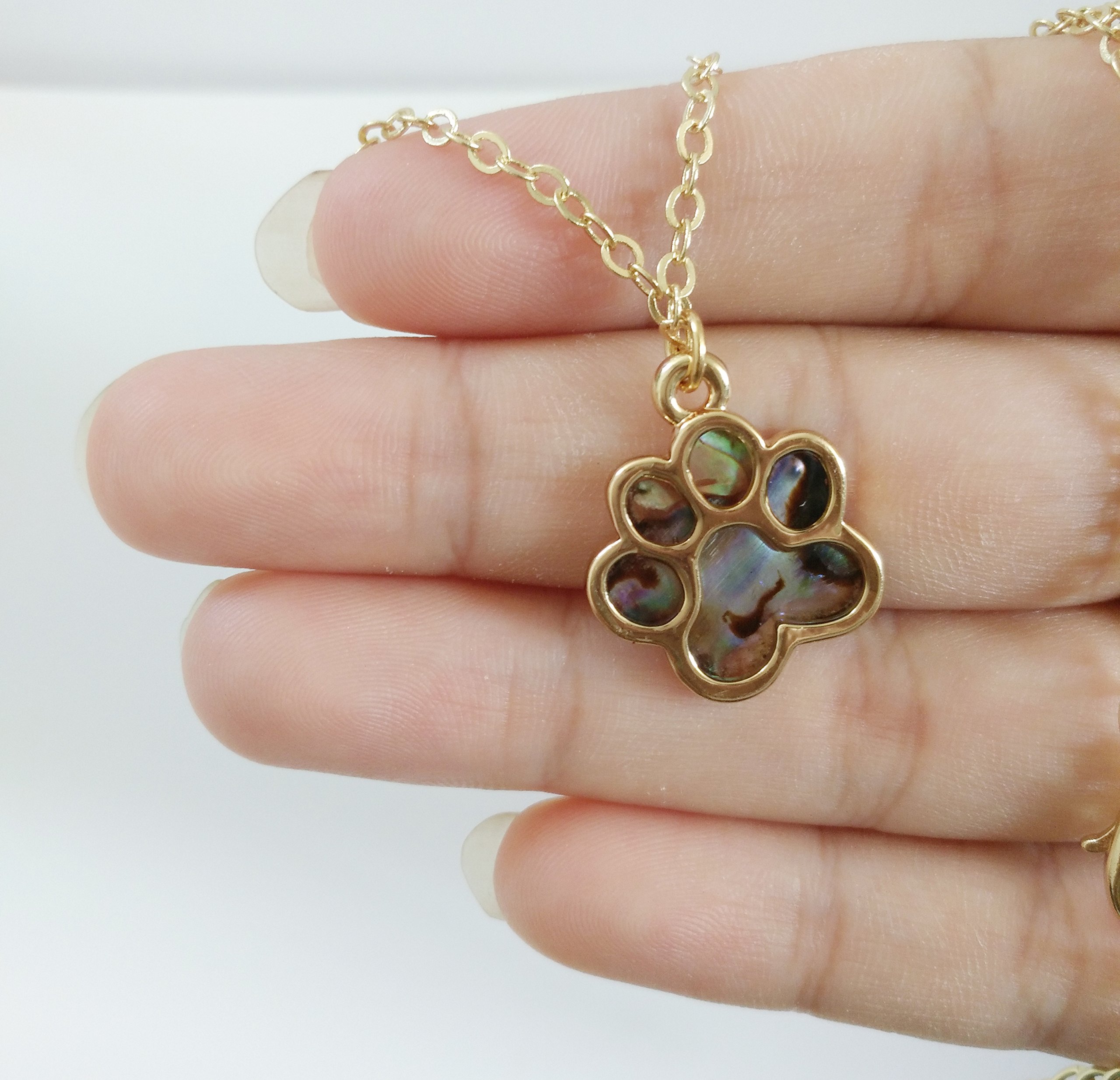 Abalone Paua Shell Paw Charm Pendant Necklace - Couple Matching Jewelry & Unique Souvenir Gift for Beach Lovers, Anniversary & Travel Memories