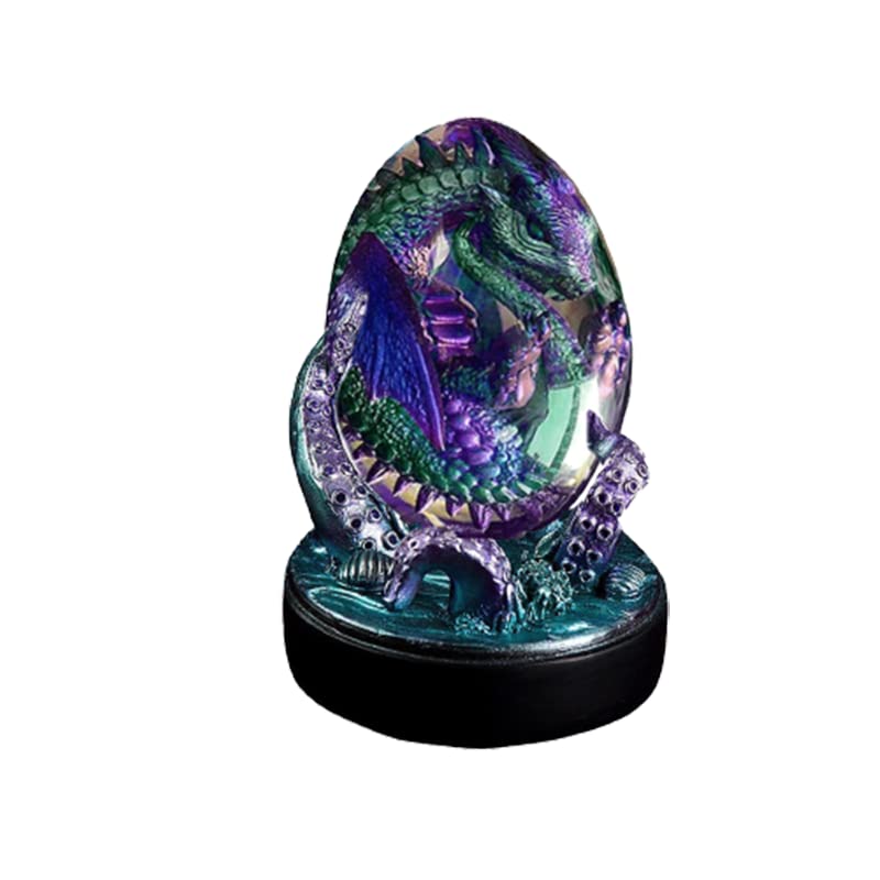 2022 New Luminous Orange Dragon Egg with Octopus Holder - Transparent Epoxy Crystal Embryo Statue, Glow in The Dark Desktop Decor for Fantasy Lovers, Gift for Collectors & Home Office Display