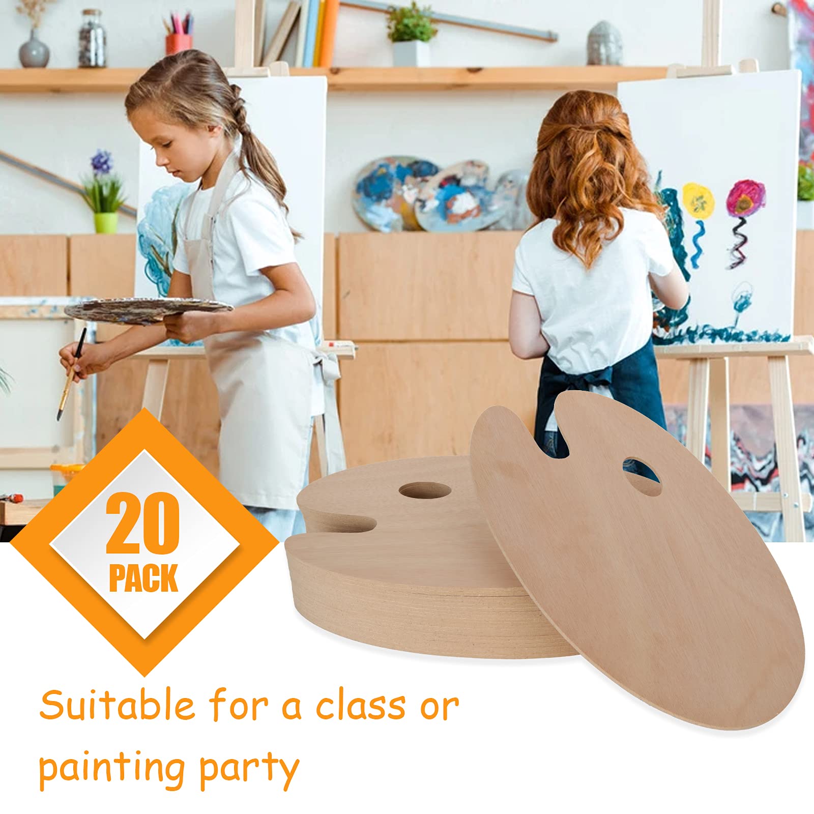 ZOEYES 20 Pack Wooden Oval Oil Painting Palette with Thumb Hole - 8 x 12 Inch Artist Paint Mixing Board for Acrylic, Watercolor & Oil Paints - Perfect for Studio, Classroom & Outdoor Art Projects