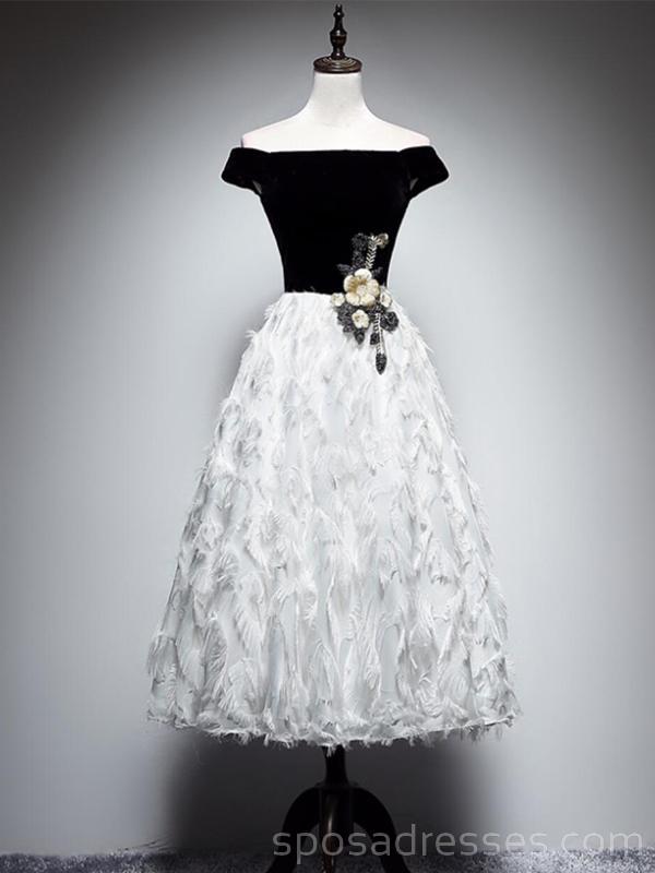 Elegant Off Shoulder Black & White Feather Homecoming Dress | Affordable Short Prom Dresses for Women | Perfect for Parties, Dances & Special Occasions | Style CM757