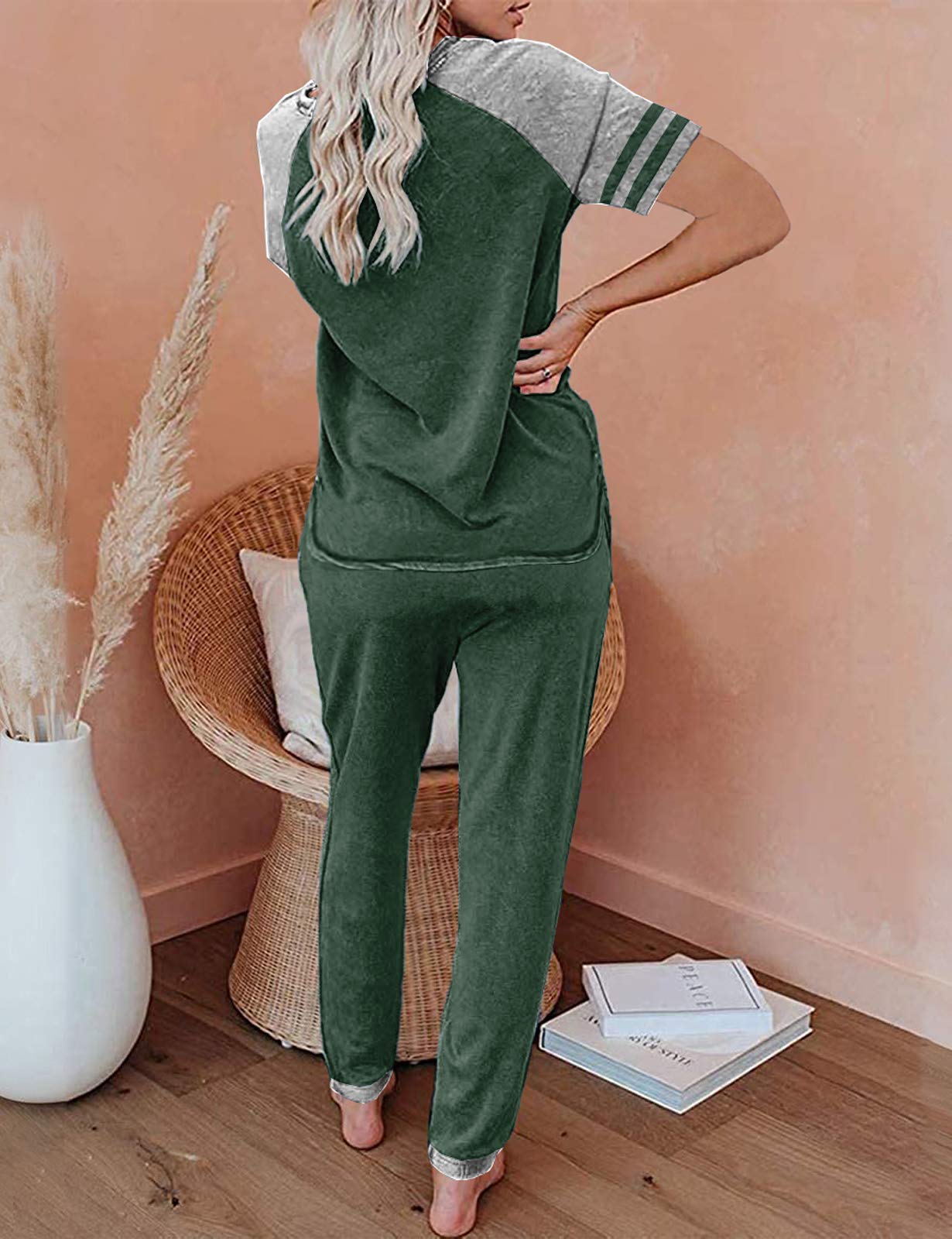 Women's 2-Piece Lounge Set - Short Sleeve Jogger Pajama Outfit for Home & Travel