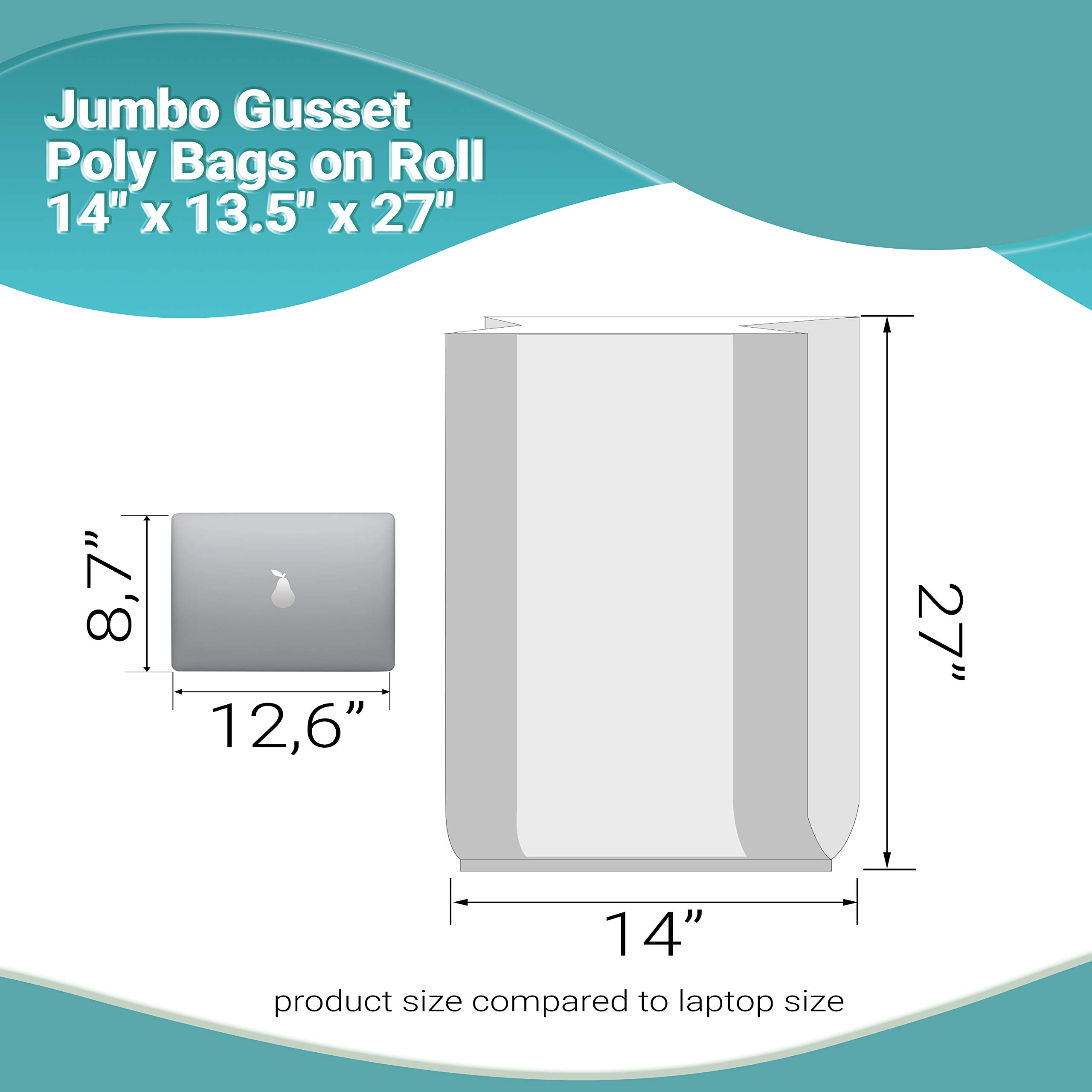 APQ 500 Pack Jumbo Gusset Poly Bags on Roll 14