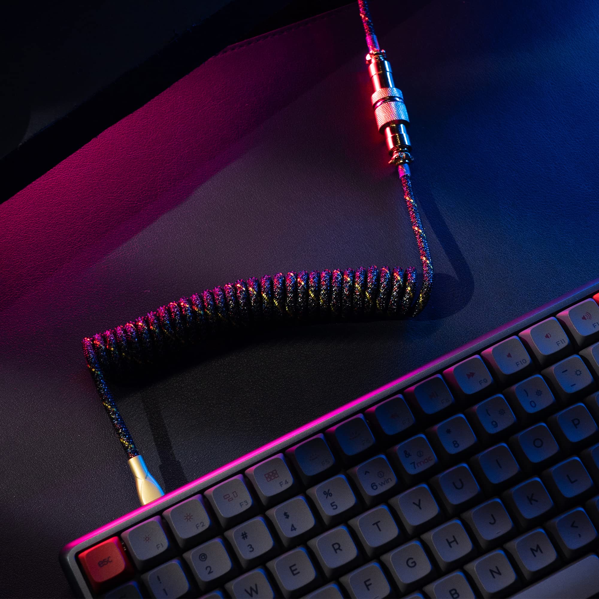 Premium USB C Coiled Keyboard Cable for Mechanical Keyboards - Gold & Black Coiled USB Aviator Cable with Double Sleeving & Zipper Organizer Bag | Perfect for Gaming, Office & Custom Keyboard Setups