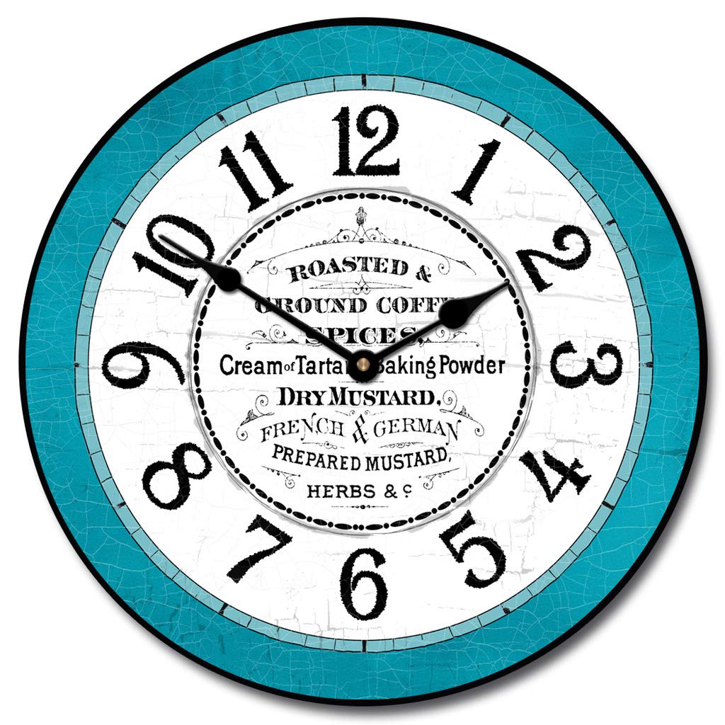 Teal Kitchen Pantry Wall Clock - 8 Size Options, Fast 2-3 Day Shipping, Silent Non-Ticking Mechanism | Perfect for Home, Office, Dorm & Restaurant Decor