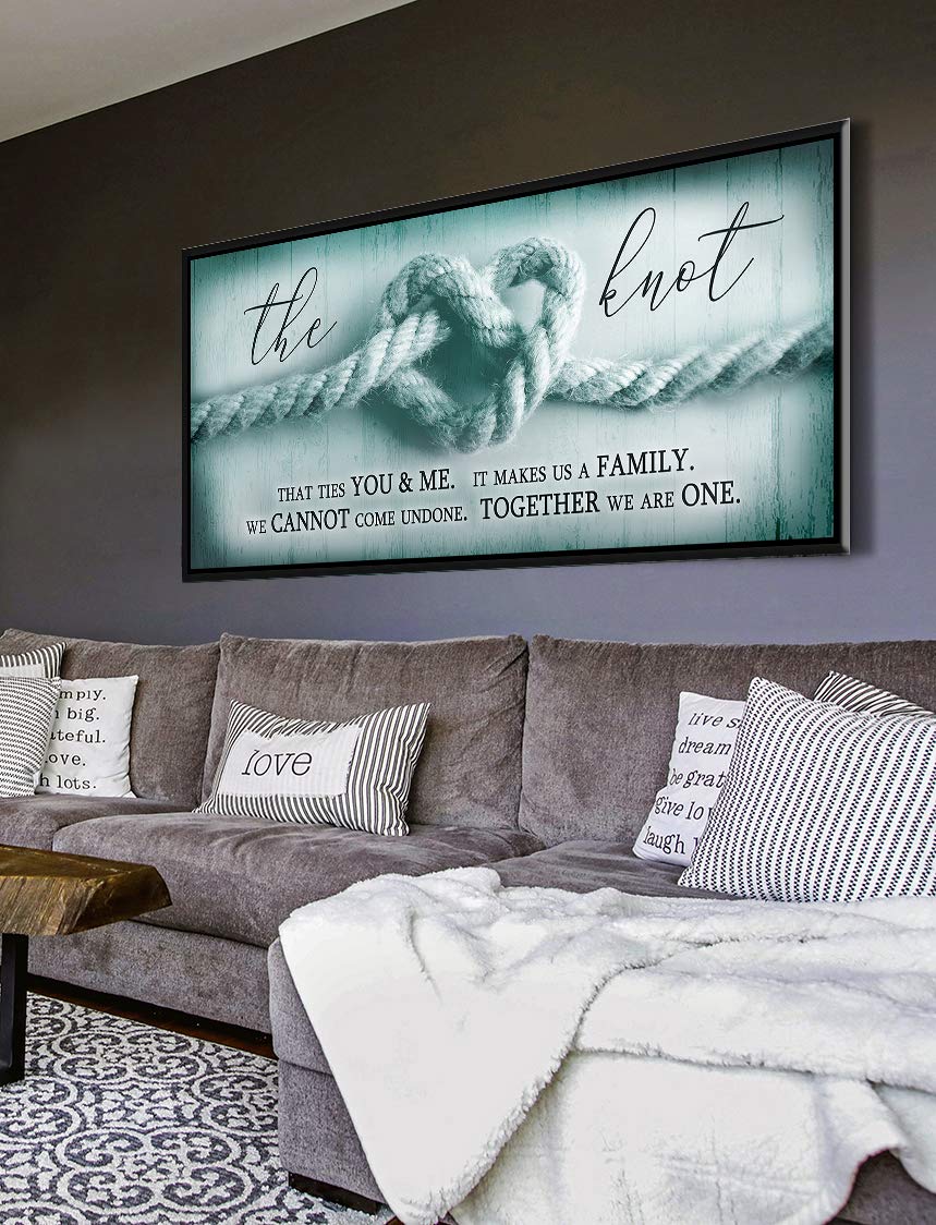 Romantic The Knot Wall Art for Couples - Teal & Black Floating Frame 42x19 - Large Framed Love Sign for Bedroom Decor, Master Bedroom Wall Décor, Over the Bed Art Piece | Perfect for Anniversary Gifts, Wedding Presents & Couples' Home Decoration