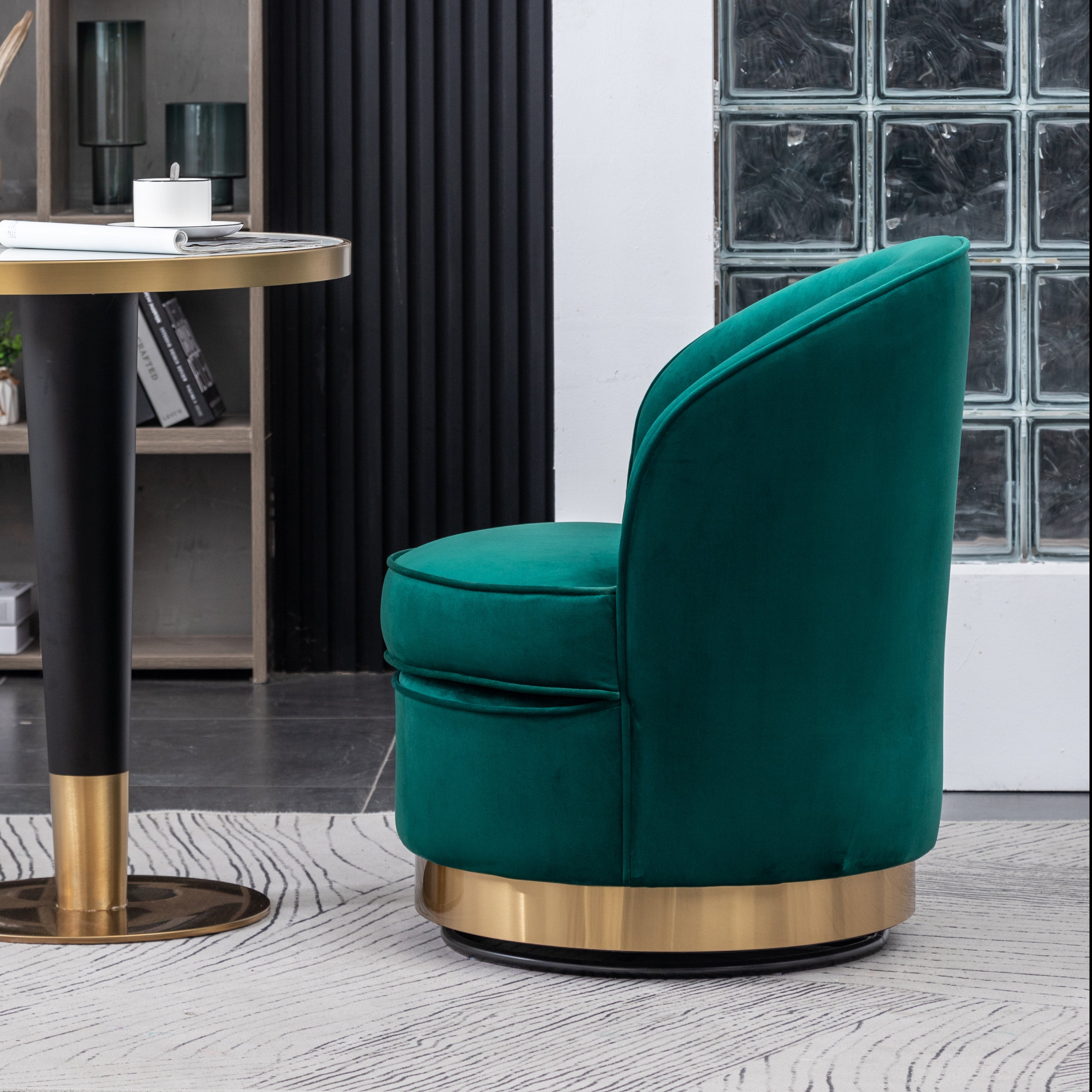 Roundhill Furniture Wania Contemporary Velvet Swivel Chair - Modern Accent Chair with 360° Rotation for Living Room, Bedroom & Office - Plush Velvet Upholstery & Sturdy Metal Base