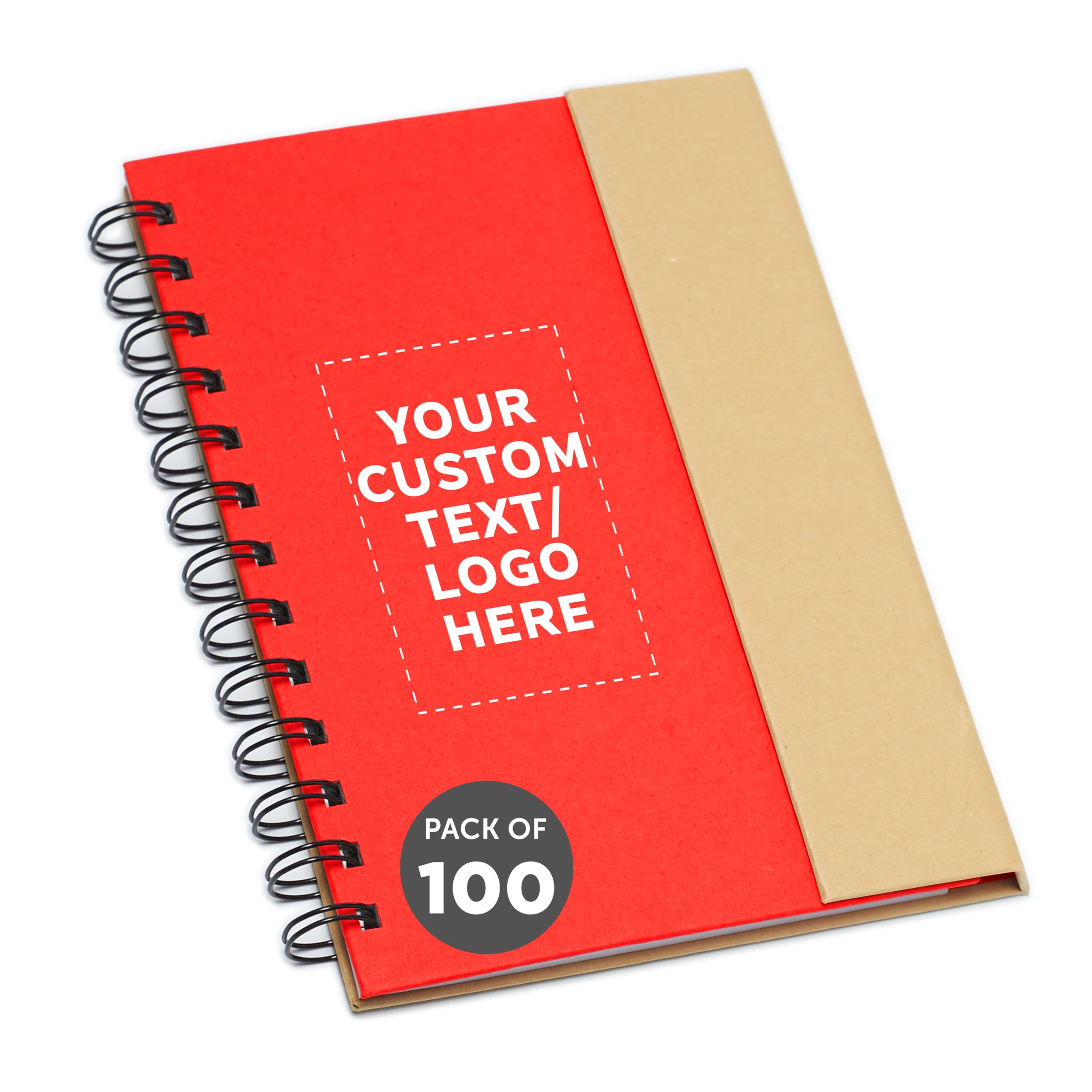 Eco-Friendly Custom Spiral Notebooks with Pens - 100-Pack Bulk Set, Personalized for School, Office & Home Use - Red | Perfect for Students, Professionals & Gift Giving