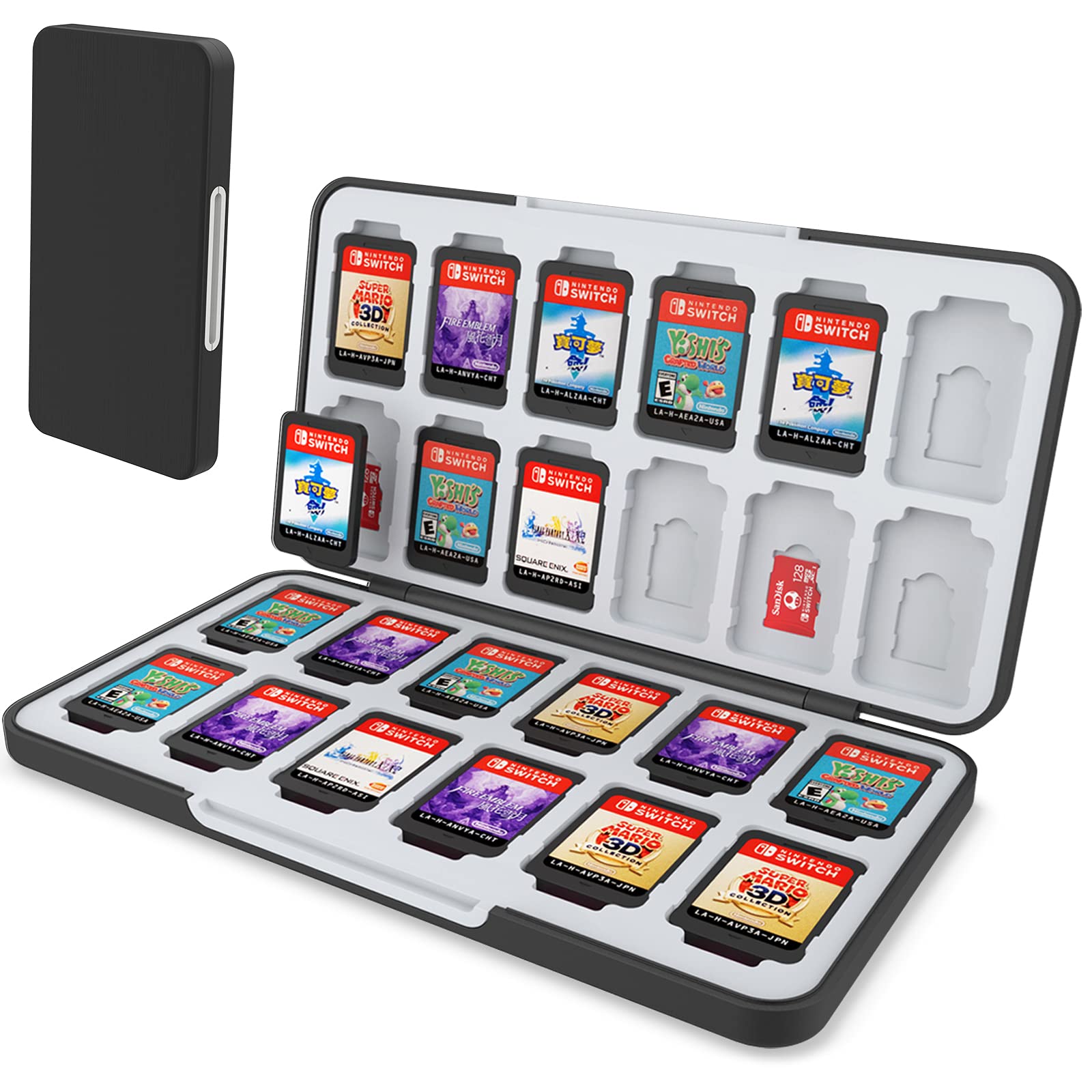 Premium Nintendo Switch & OLED Game Card Holder - 24 Slots for Switch Game Cards & 24 Micro SD Card Slots - Portable Protective Storage Case (Black) - Perfect for Travel, Gaming Parties & Organized Game Collections