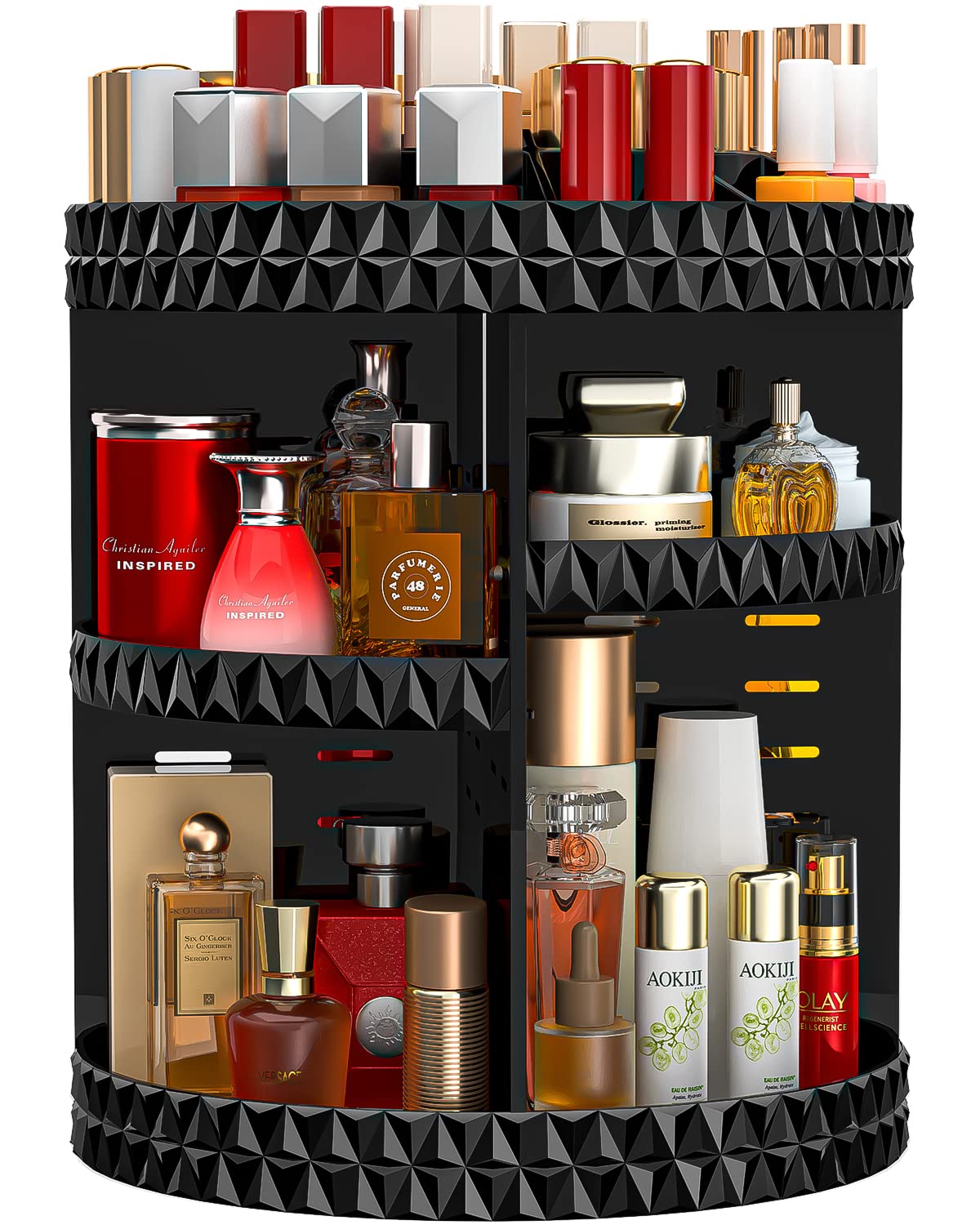 360° Rotating Makeup Organizer with 6 Adjustable Layers - Large Capacity Spinning Cosmetic Stand for Makeup, Perfume & Jewelry | Vanity Table & Bedroom Decor | Black Makeup Carousel (Perfect for Daily Beauty Routine & Travel Storage)