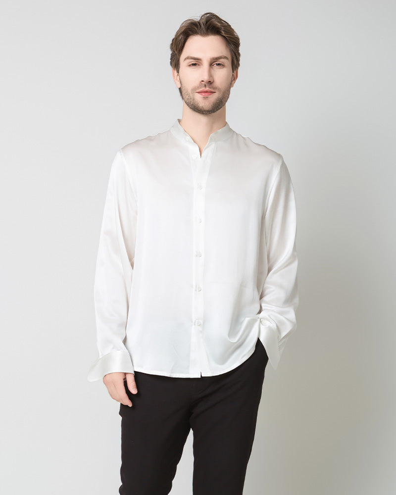 Premium Silk Men's Casual Long Sleeve Shirt - Breathable & Comfortable for Office, Travel & Special Occasions