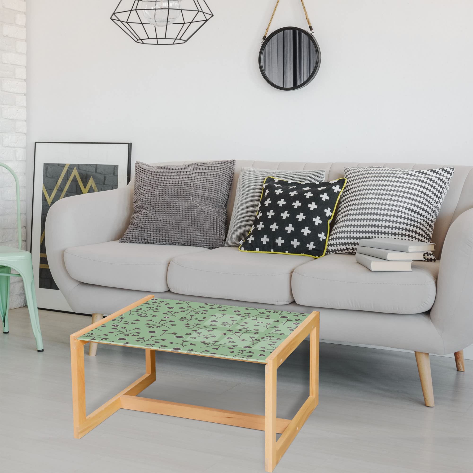Ambesonne Floral Coffee Table - Botanical Design with Wooden Frame for Office & Home Decor