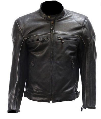 Men's Vented Leather Motorcycle Jacket with Reflective Piping - Breathable Biker Jacket for Cruiser & Sport Riding, Commuting & Night Safety