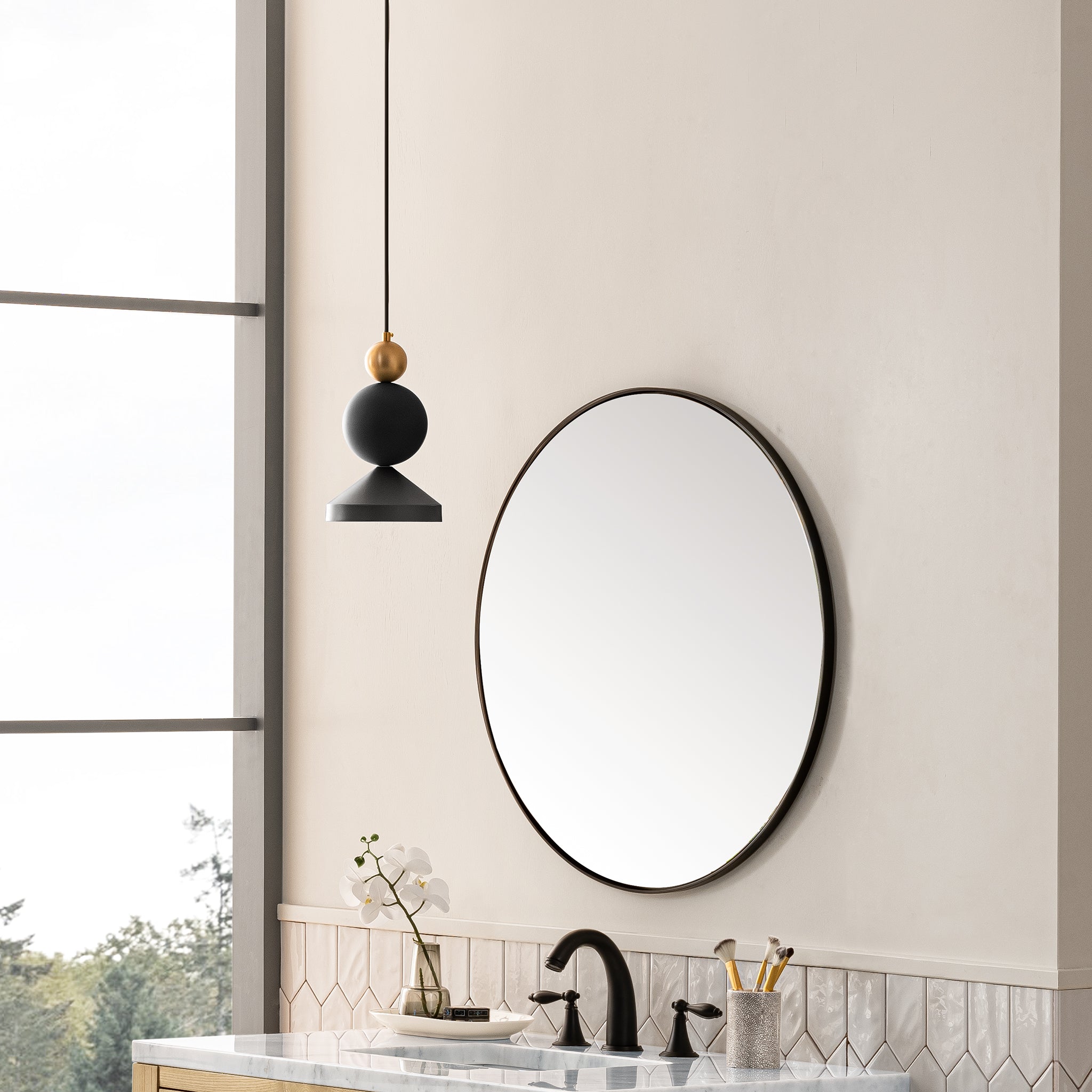 30 Inch Round Wall Mirror - Matte Black Finish - Modern & Minimalist Decor for Living Room, Bedroom, or Entryway