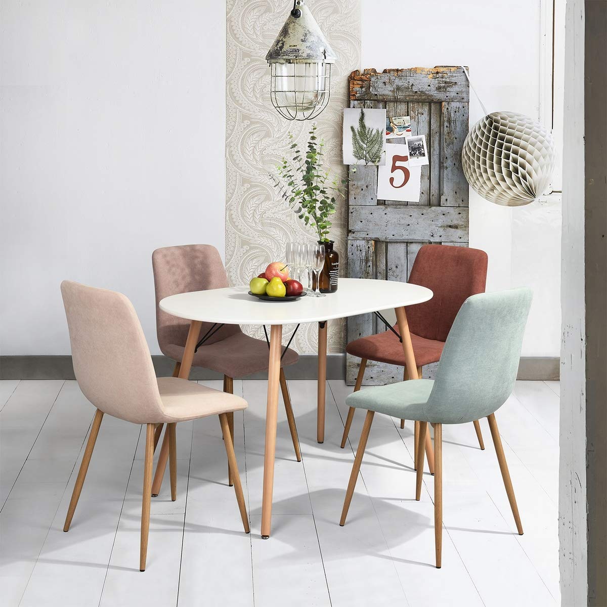 Modern White Oval Dining Table - Mid Century Style Kitchen Table with Wood Legs, 47.2