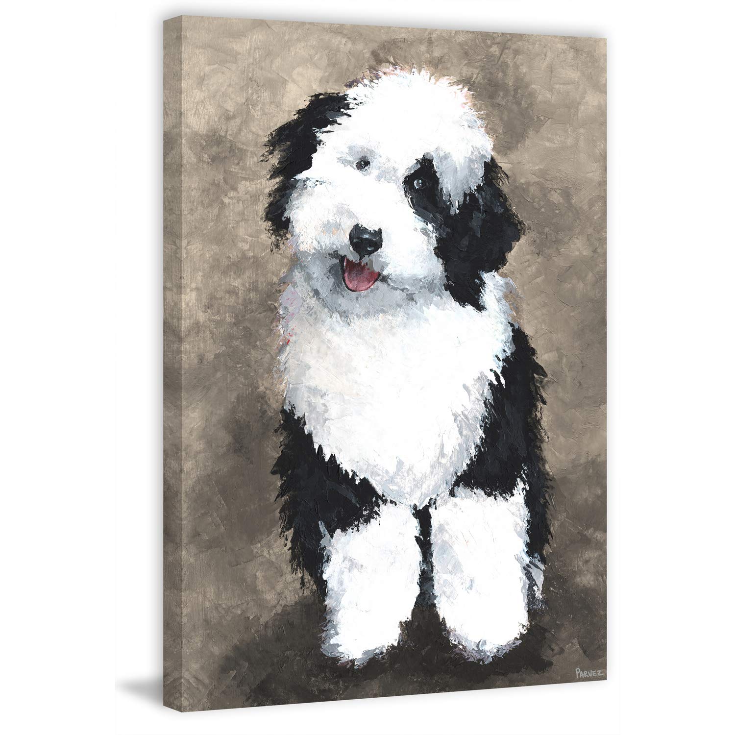 Parvez Taj Cute Furry Dog Painting Print on Wrapped Canvas 30x45 - Handmade Canvas Wall Art for Living Room, Bedroom & Office Decor