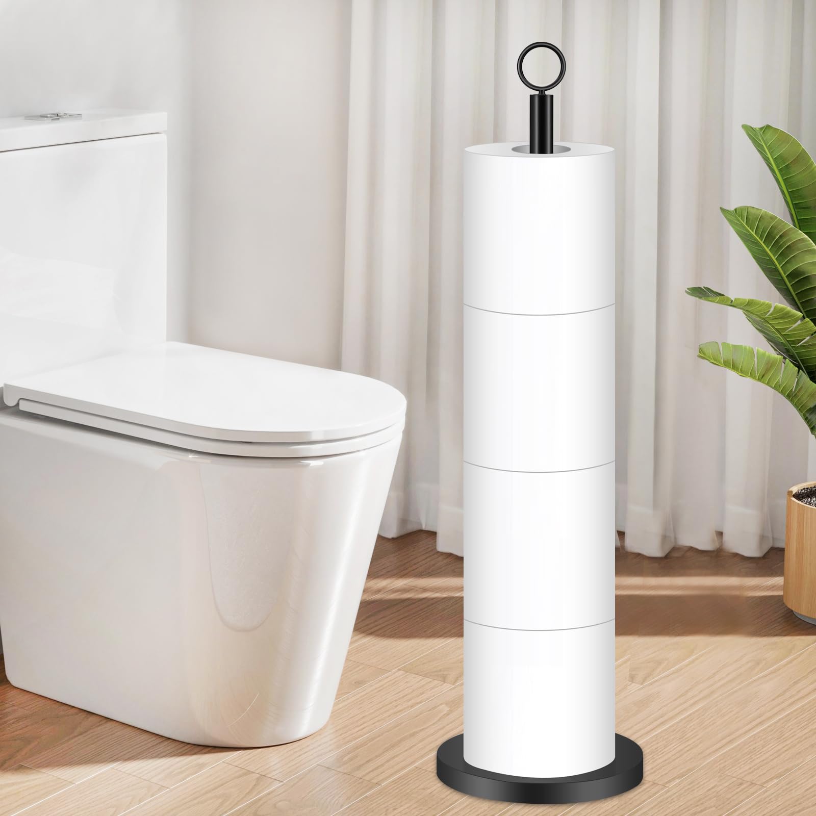 DECLUTTR Free Standing Toilet Paper Holder Stand - Holds 4 Spare Rolls, Black Bathroom Tissue Dispenser for Home, Office & RV Use
