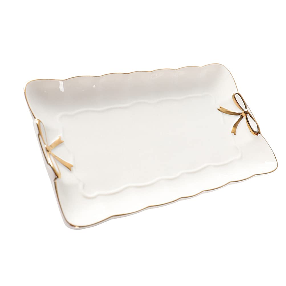 Hemoton 1pc White Ceramic Rectangular Jewelry Organizer Tray - Vintage Ring Dish, Trinket Tray & Serving Plate for Jewelry Storage, Breakfast, and Home Decor | Perfect for Bedroom Vanity, Bathroom Counter, and Gift Giving