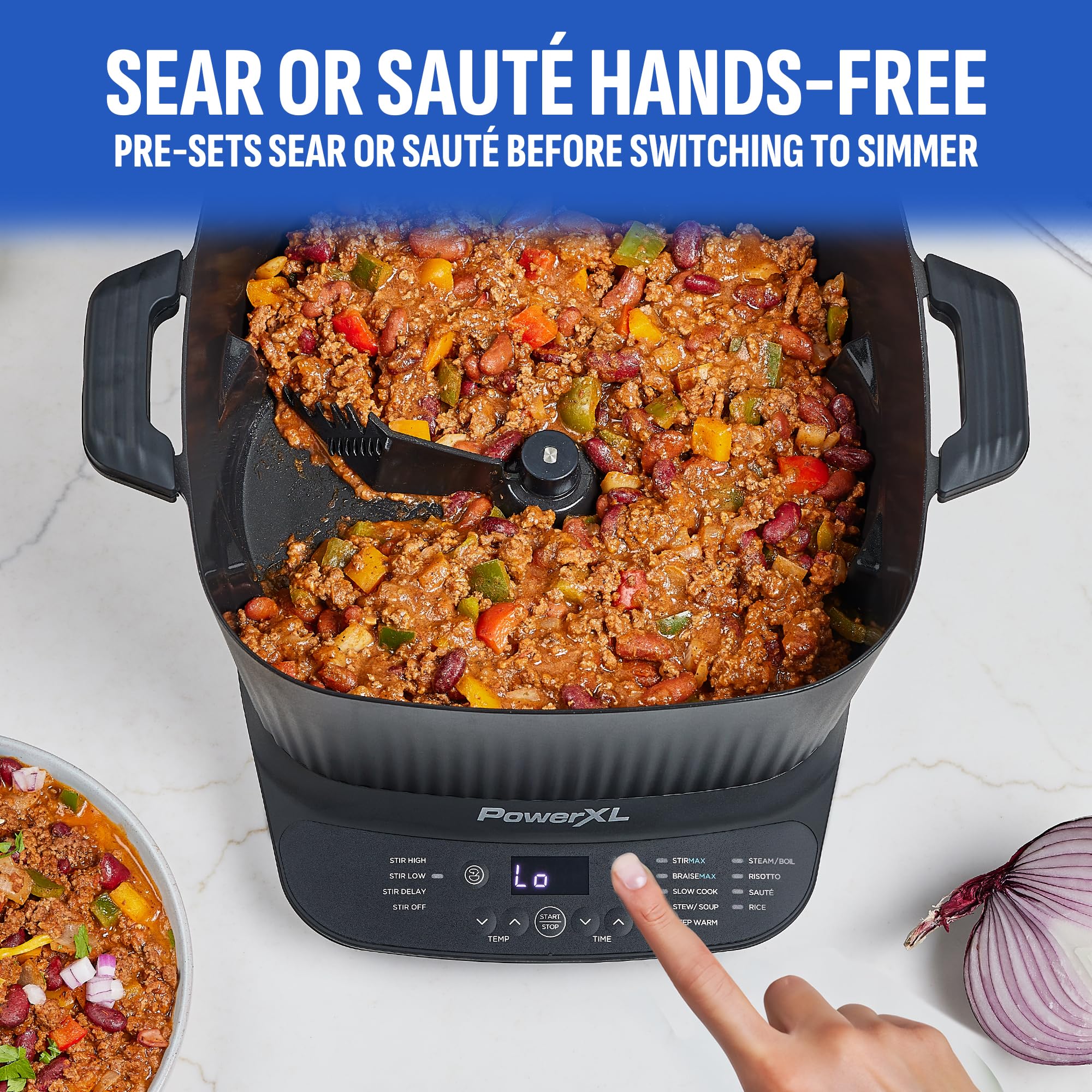 STIRMAX PLUS 7.5 Quart Digital Multi-Cooker with Automatic Stirring Paddle - 9-in-1 Programmable Presets for Sautéing, Searing, Browning & Slow Cooking - Includes Accessories & Cookbook - Perfect for Meal Prep, Family Dinners & Entertaining
