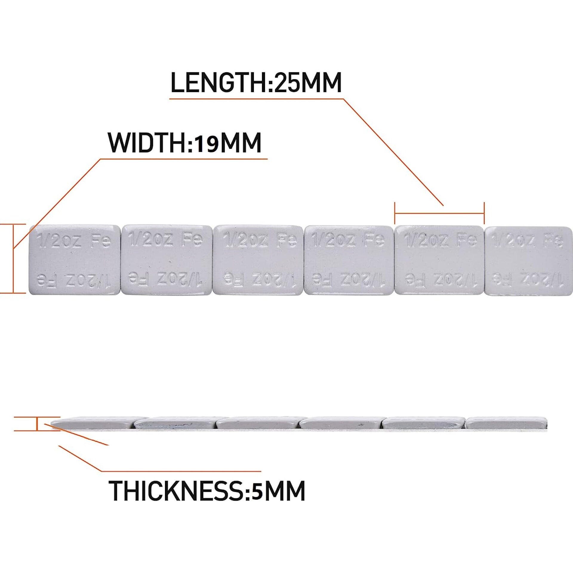 1/2oz Self-Adhesive Steel Weights (6-Piece Strip) - Perfect for Fishing, Balancing Wheels, and DIY Projects