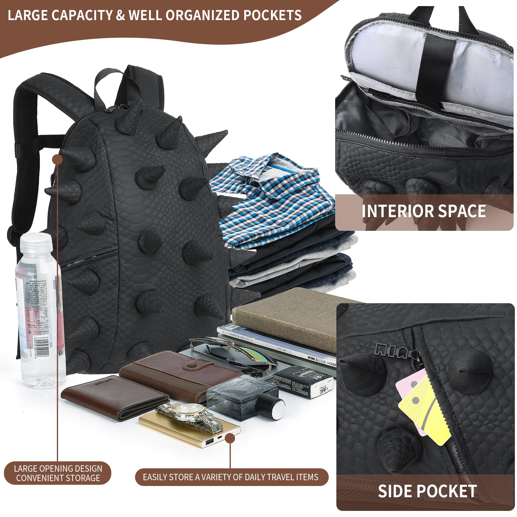 Durable Waterproof 15.6 Inch Dinosaur Backpack for Men & Women - Ankylosaur Punk Laptop Daypack with Spikes, Fashion Commuter Travel & Shopping Backpack (Black) - Perfect for Work, School, College & Outdoor Adventures