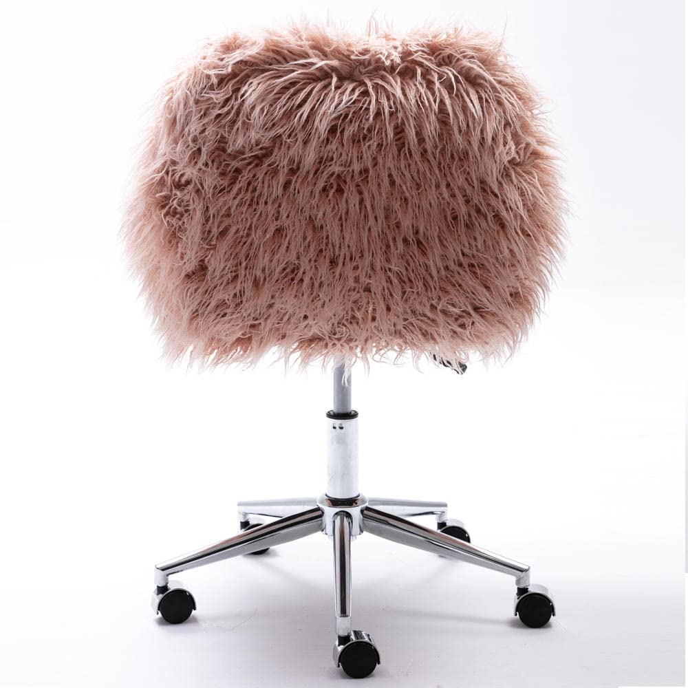 Modern Faux Fur Swivel Chair - Pink Fluffy Accent Chair for Home Office, Bedroom & Makeup Vanity | Heavy Duty Metal Frame with Chrome Base | Perfect for Girls Room Decor, Gaming Setup & Cozy Reading Nook