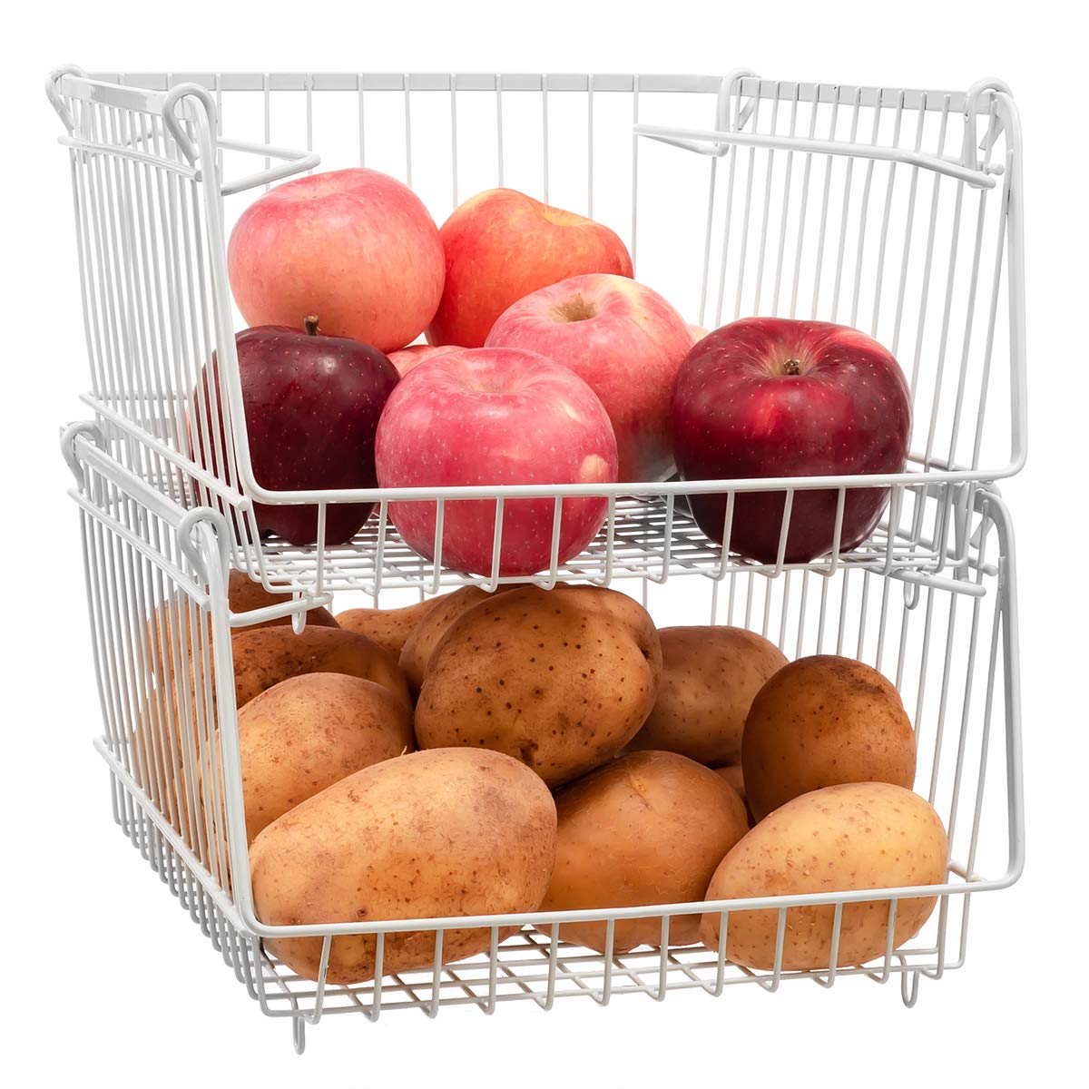 Homics Stackable Metal Wire Baskets for Pantry Storage - Large Kitchen Organizer Bins for Fruits, Vegetables, Onions, Potatoes, Cans & Snacks (Set of 2) - Perfect for Kitchen Counter, Cabinet & Refrigerator Organization