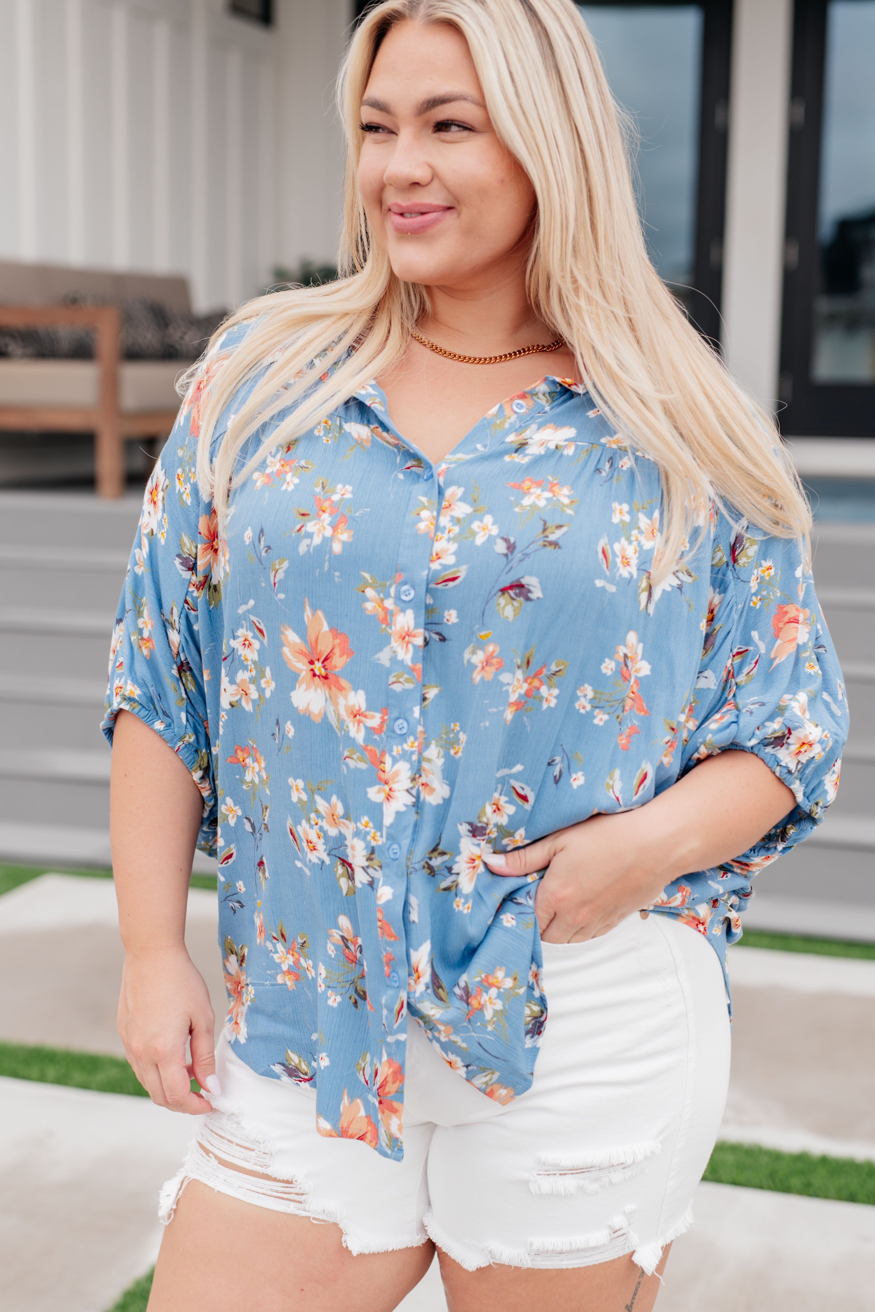 Lanikai Floral Button Down Shirt for Women - Hawaiian Style Casual Summer Blouse - Perfect for Beach Vacations, Luau Parties & Tropical Getaways