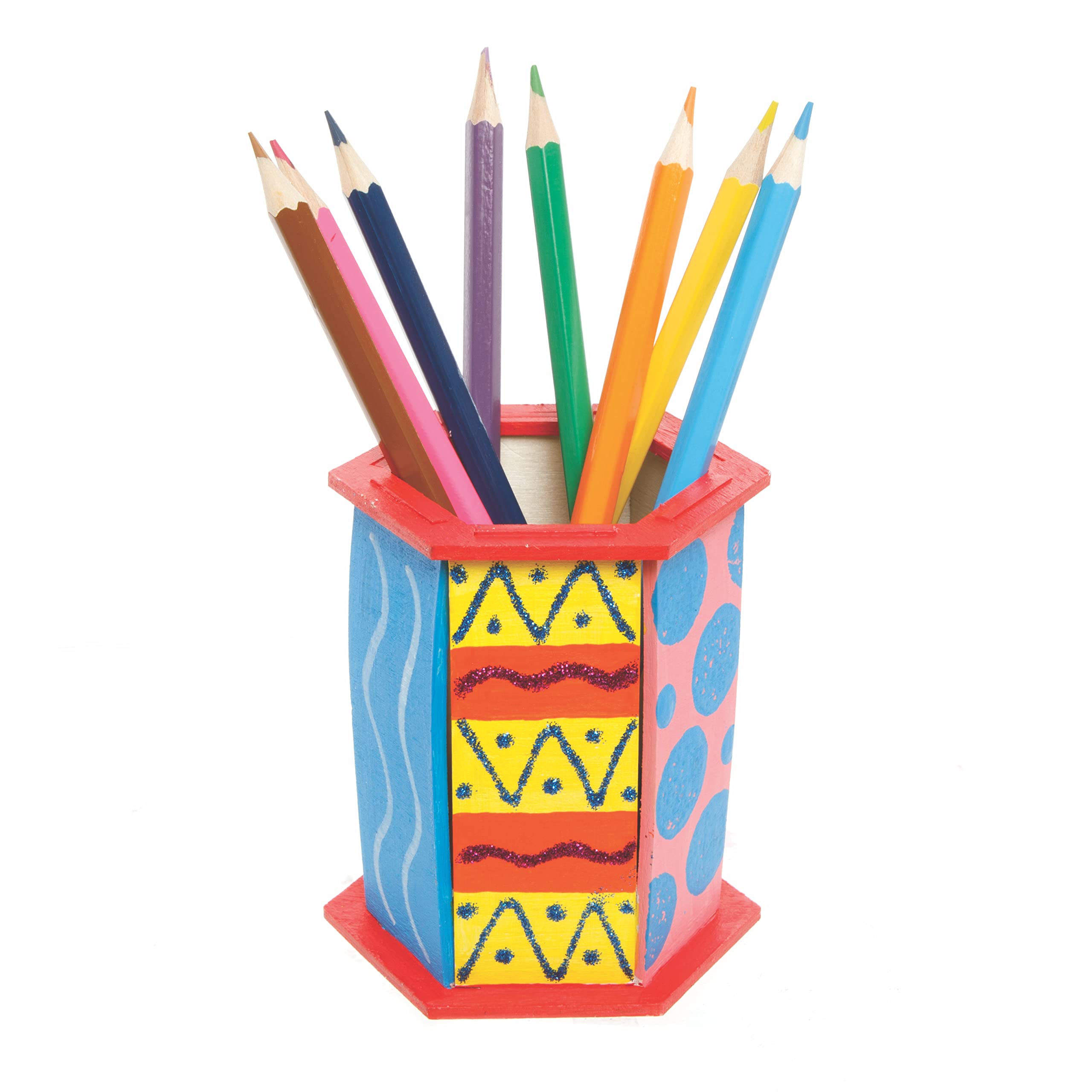 Baker Ross Hexagon Wooden Pencil Pot Kits - Pack of 3 DIY Paintable Pen Holders, Kids Wooden Craft Set for School & Office Supplies (FE522) | Perfect for Classroom Projects, Teacher Gifts & Home Organization