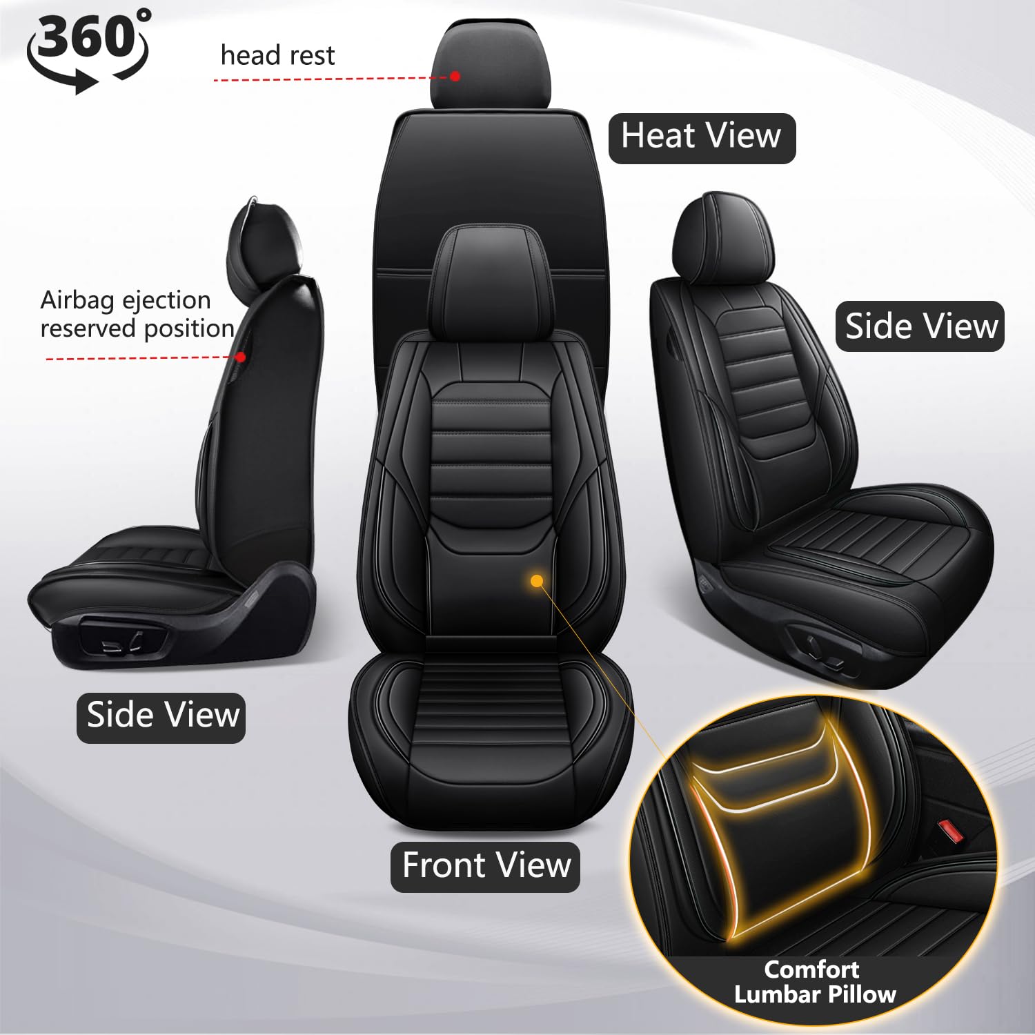 Premium Waterproof Nappa Leather Seat Covers for Cadillac DeVille 2000-2005 - 2-Piece Front Set, Anti-Slip Car Seat Protectors with Luxury Interior Cushions (Black) | Perfect for Daily Commuting, Road Trips & Vehicle Protection