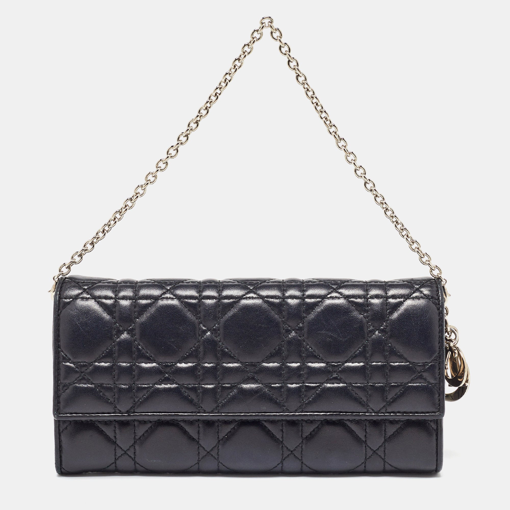 Elegant Black Cannage Leather Women's Wallet on Chain - Perfect for Evening Bags, Parties & Special Occasions