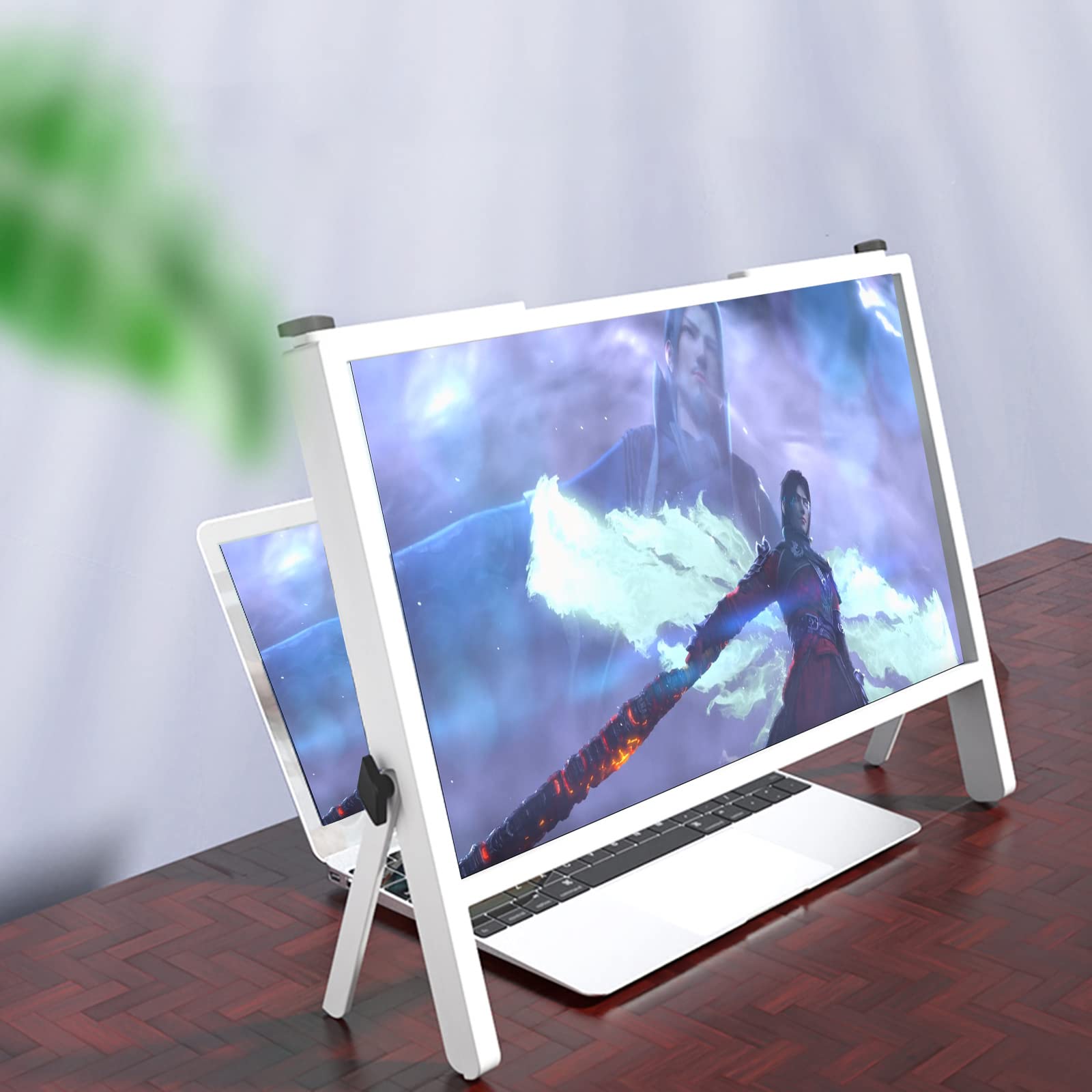 21 Inch Ultra-Clear Laptop Screen Magnifier - Desktop Height Adjustable Screen Expansion Bracket for Movies, Videos & Gaming (White) | Perfect for Home Office, Entertainment & Productivity Enhancement