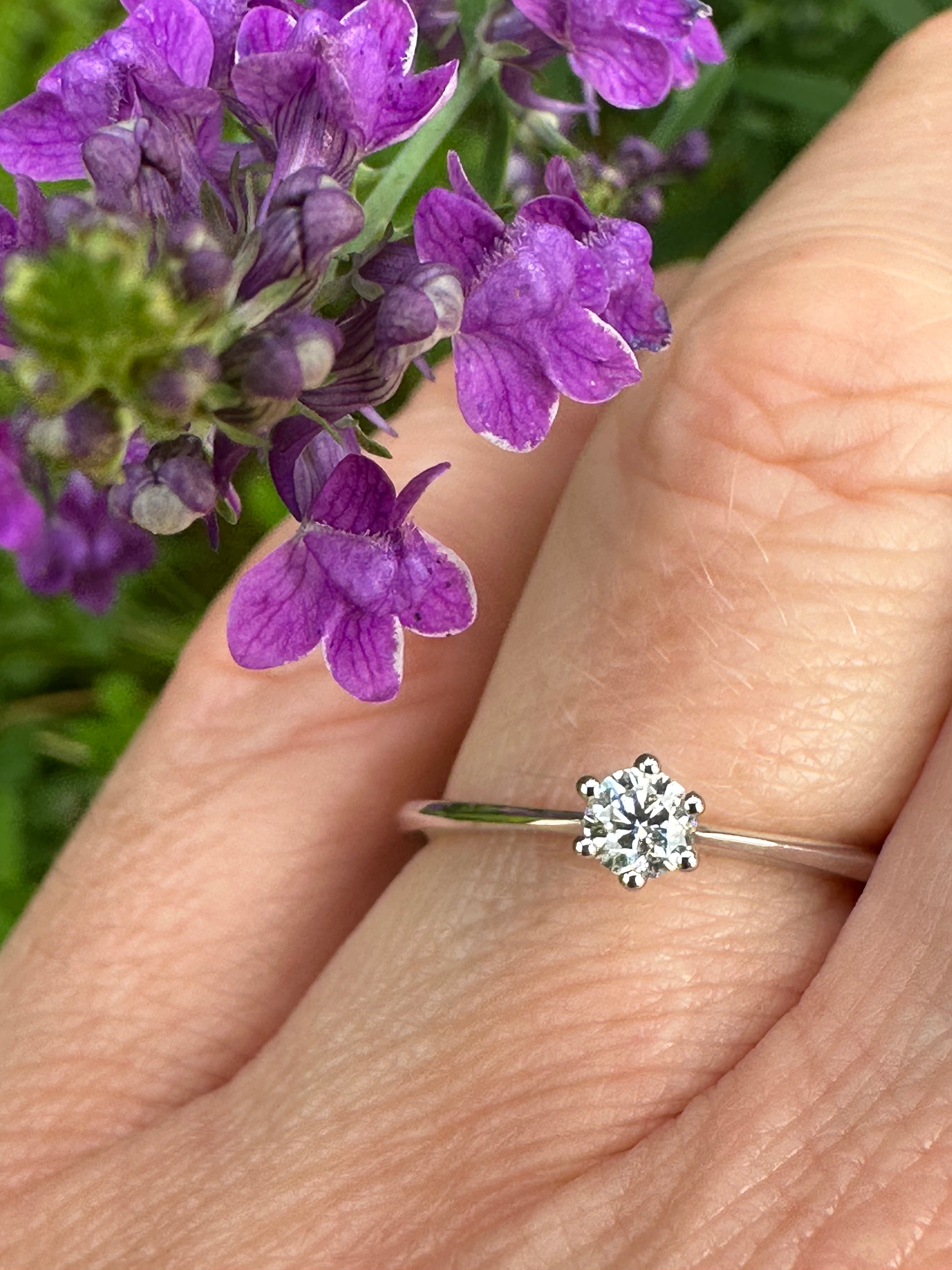 18K White Gold Natural Diamond 0.20ct 6-Prong Solitaire Engagement Ring - Perfect for Proposals, Anniversaries & Bridal Jewelry