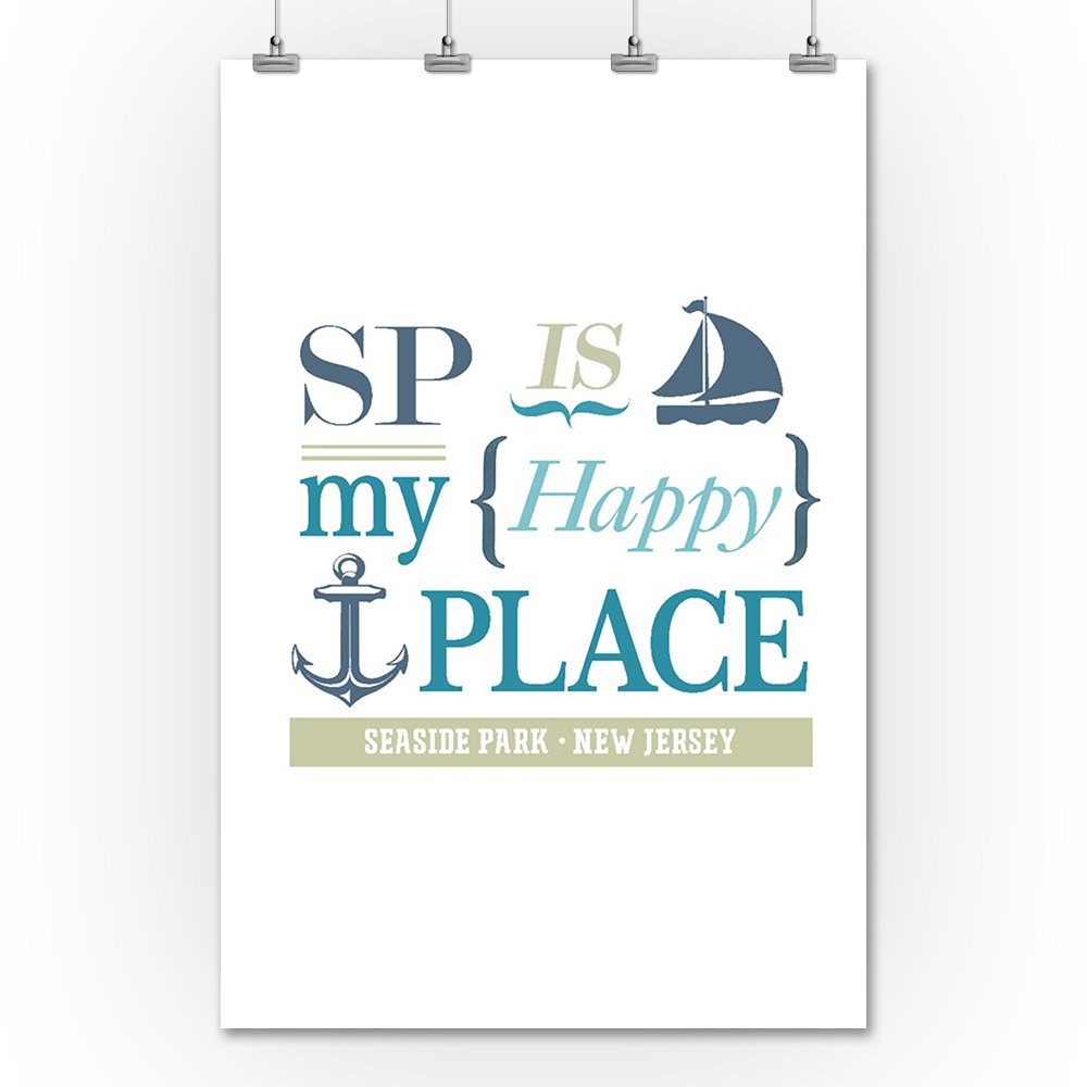 Seaside Park New Jersey SP Is My Happy Place - 36x54 Inch Giclee Gallery Print - Coastal Travel Poster Wall Art Decor for Beach House, Living Room, Office
