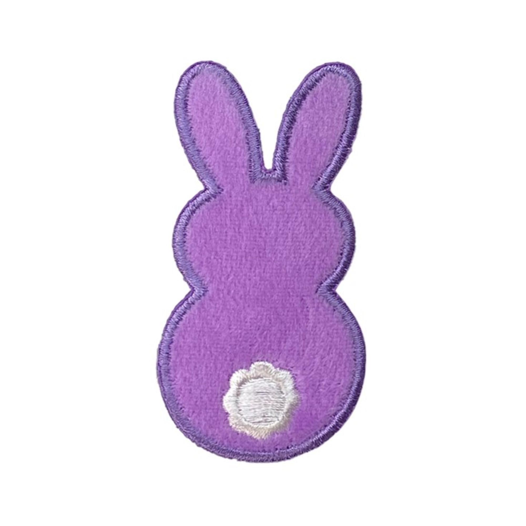 Easter Bunny Iron On Patch - Fuzzy Back Side with Embroidered Design - Purple Applique for DIY Crafts, Jackets, Bags & Costume Decorations